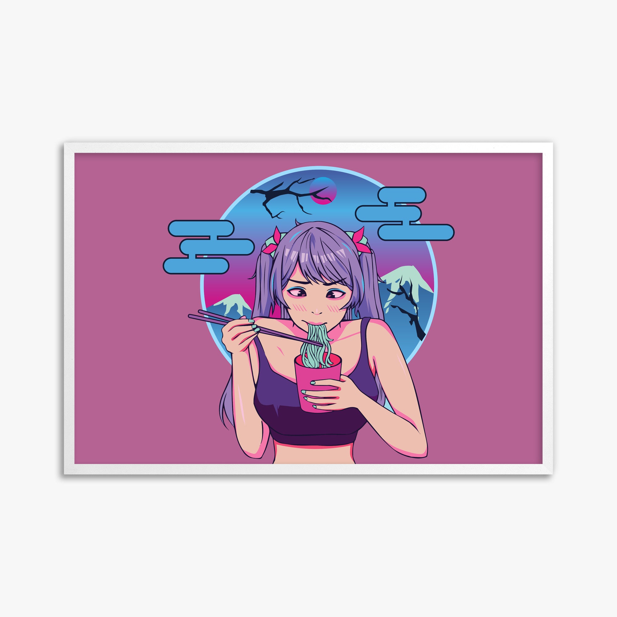Midnight Ramen Dreams, 61x91cm Framed Poster With White Frame