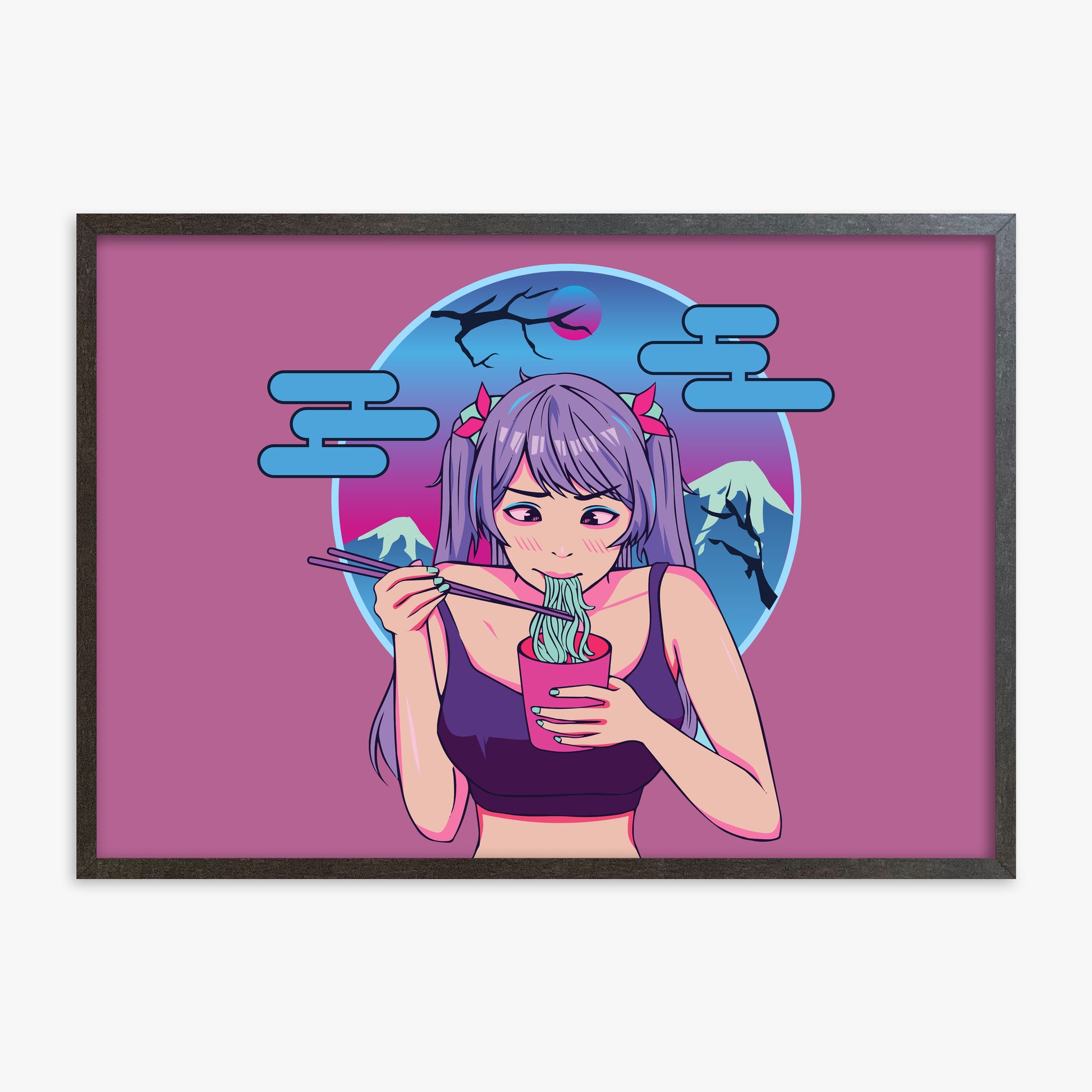 Midnight Ramen Dreams, 70x100cm Framed Poster With Espresso Frame