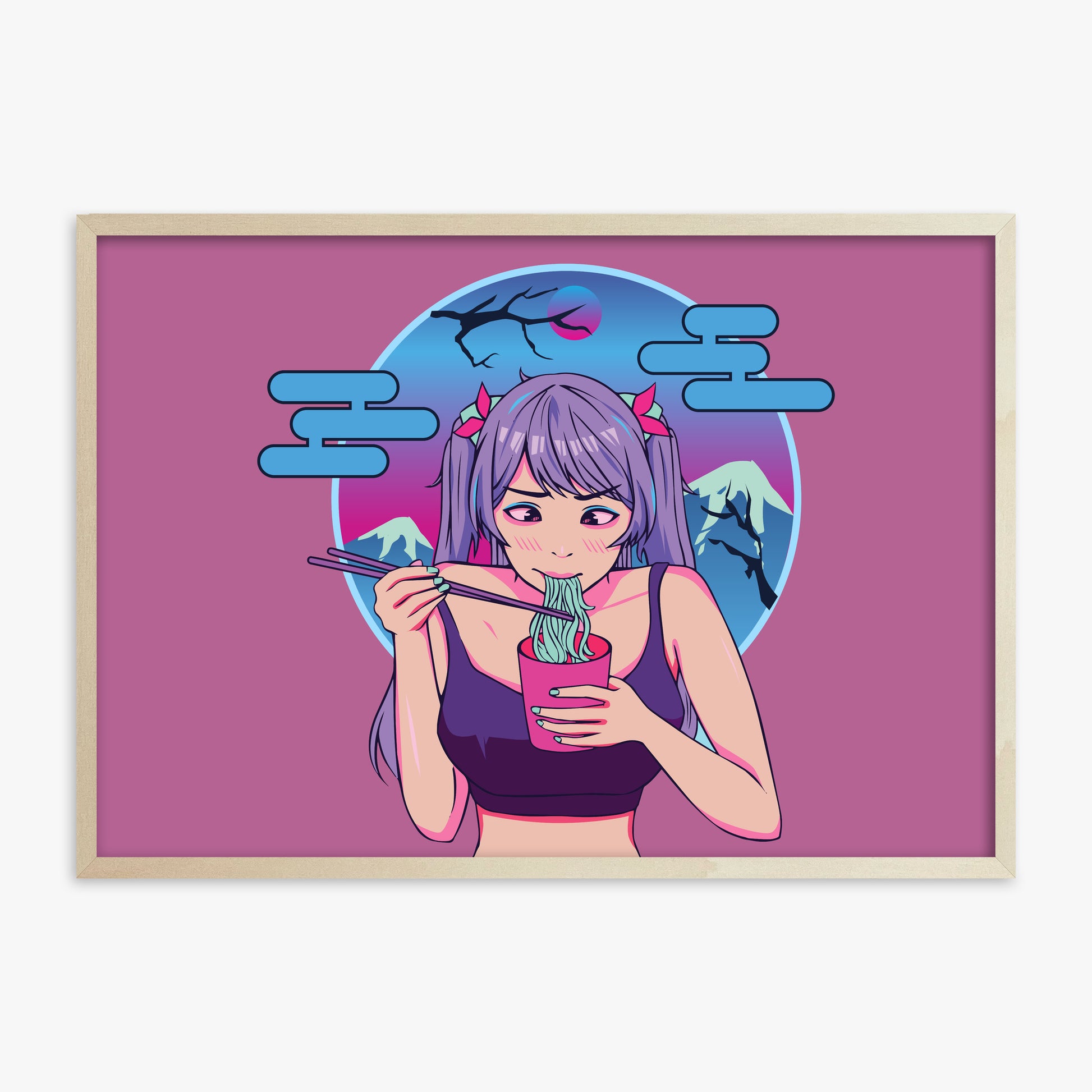 Midnight Ramen Dreams, 70x100cm Framed Poster With Lime Wood Frame