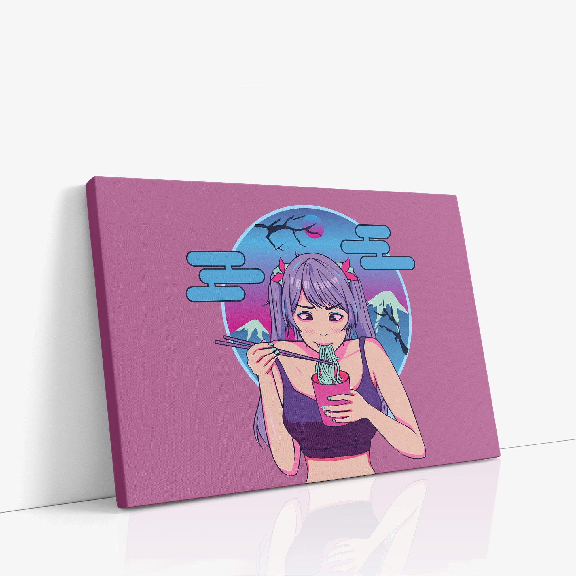 Midnight Ramen Dreams, 70x50cm Satin Canvas Poster Left Angle