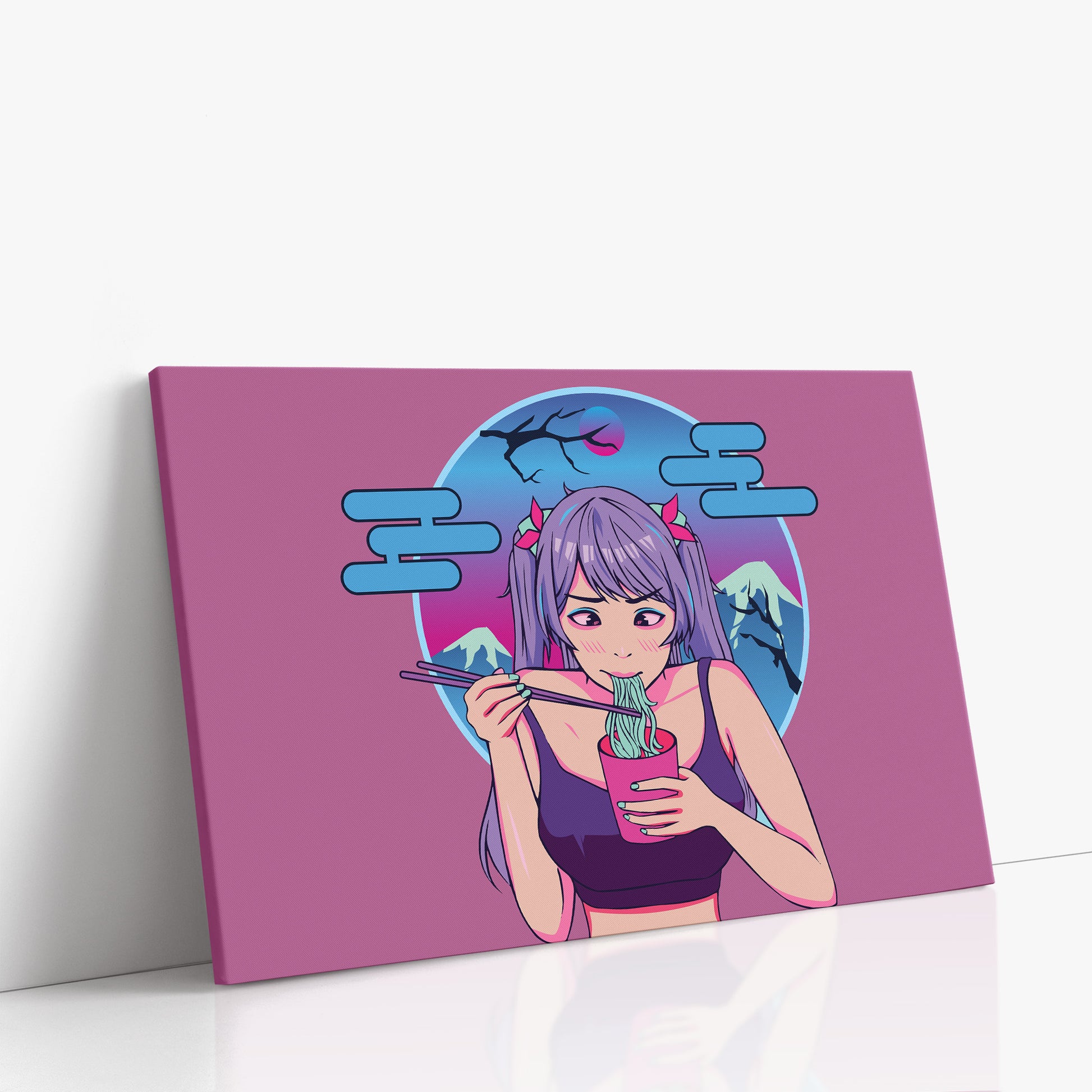 Midnight Ramen Dreams, 90x60cm Satin Canvas Poster Left Angle