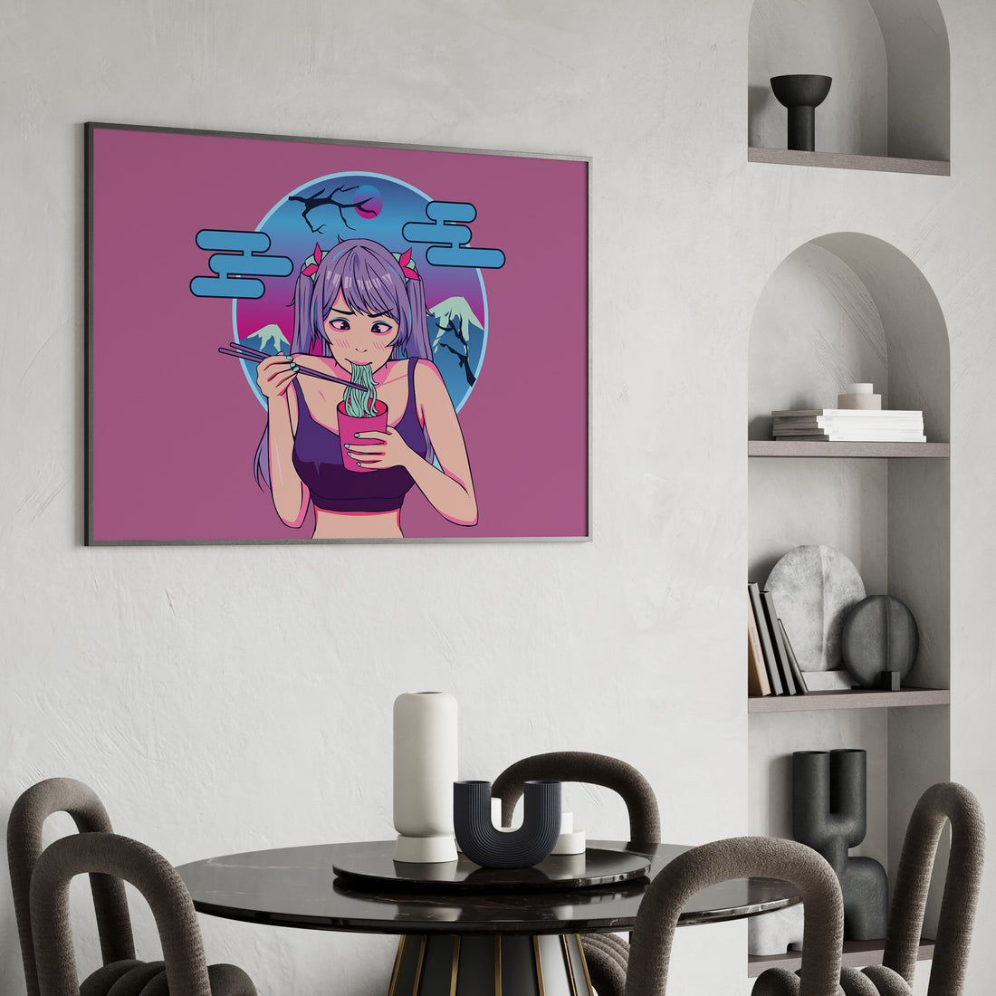 Midnight Ramen Dreams, 50x70cm Framed Poster With Black Frame
