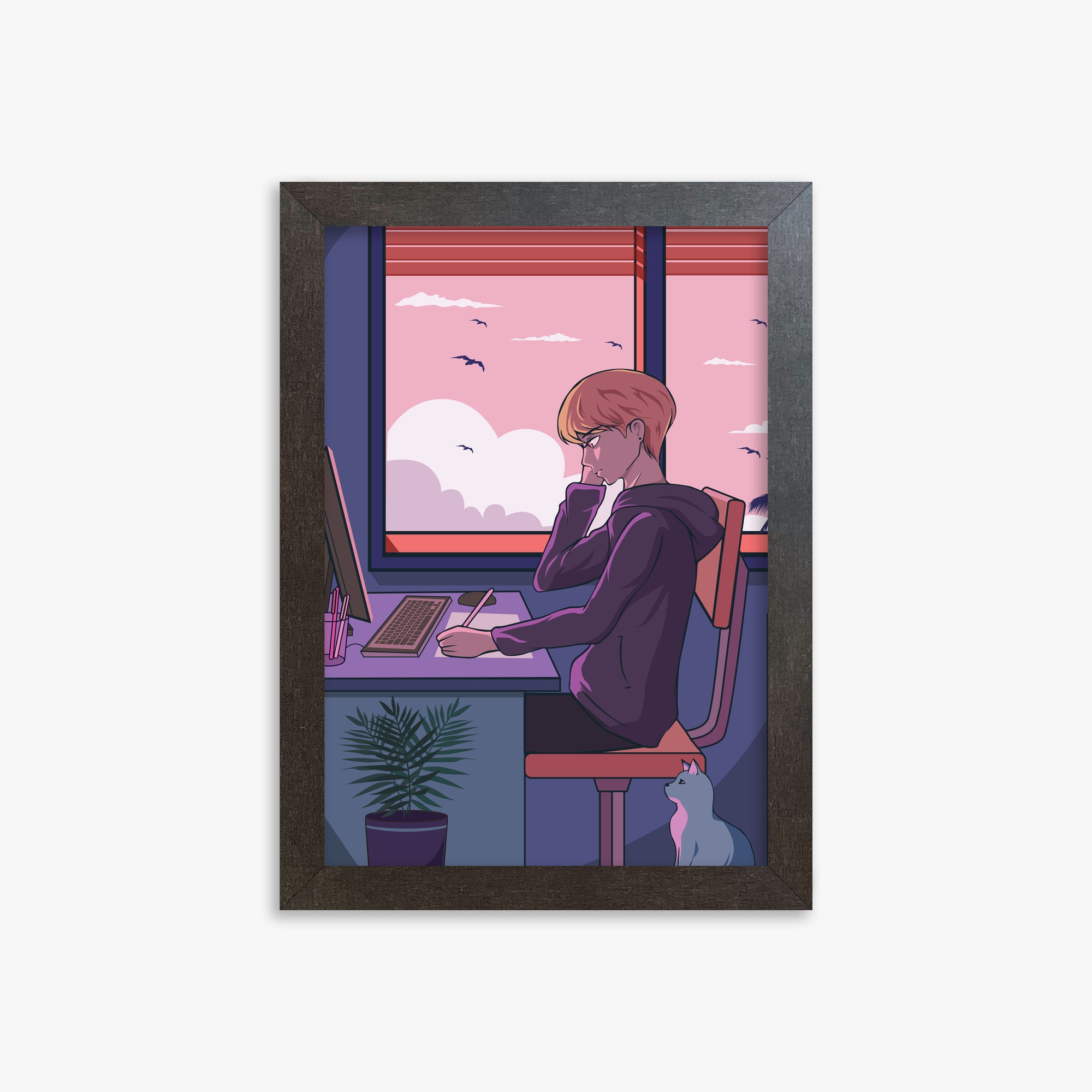 Sunset Study Session, 21x30cm Framed Art Reproduction With Espresso Frame