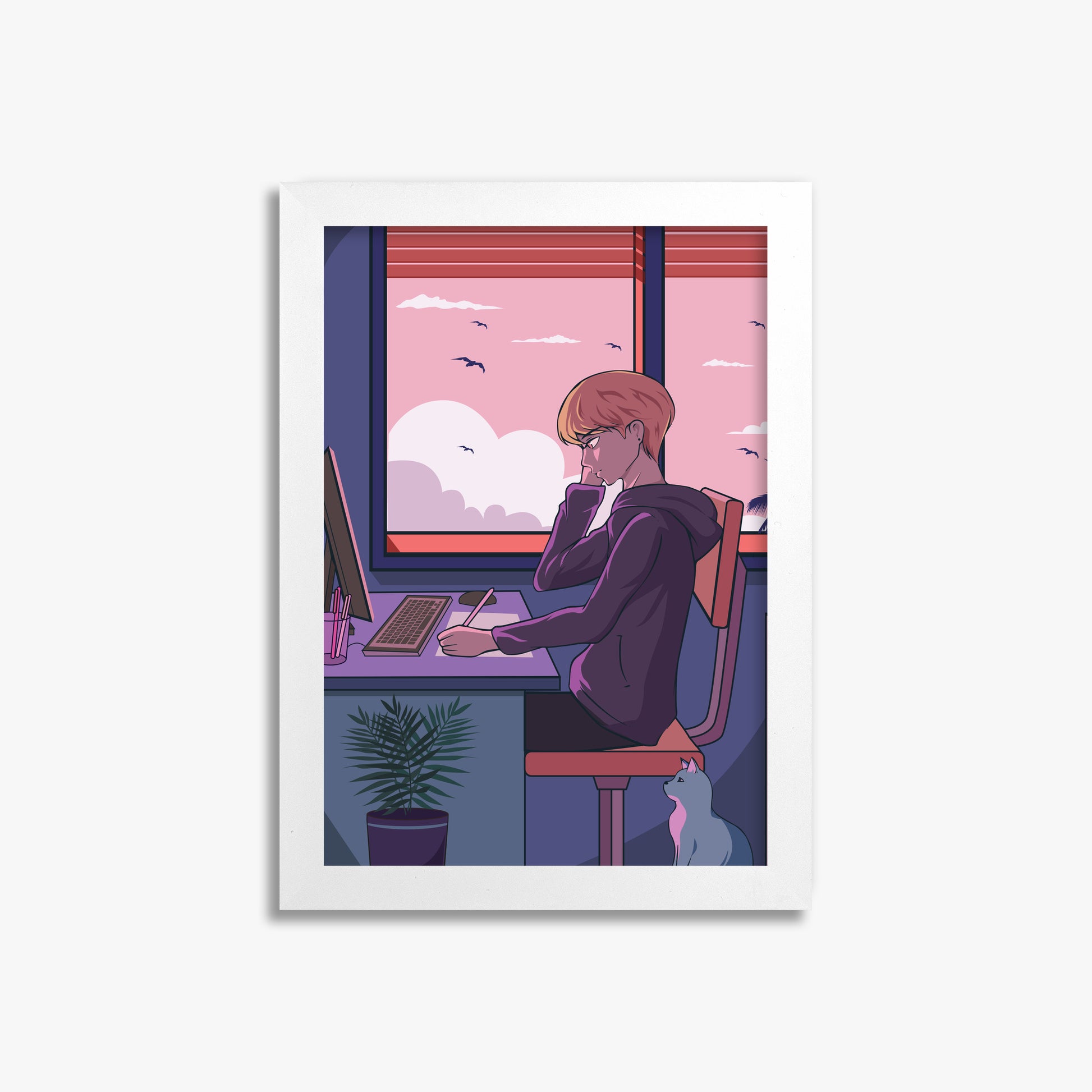 Sunset Study Session, 21x30cm Framed Poster With White Frame