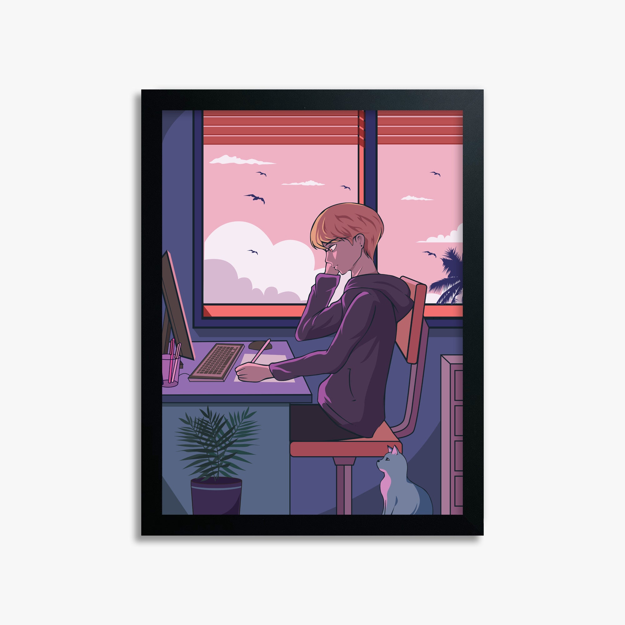Sunset Study Session, 30x40cm Framed Poster With Black Frame