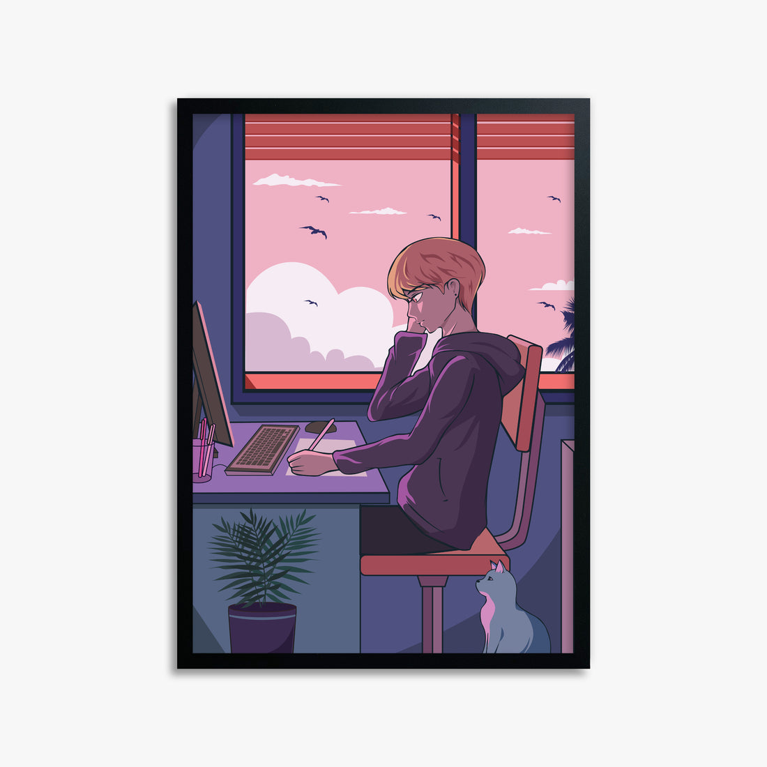 Sunset Study Session, 50x70cm Framed Poster With Black Frame