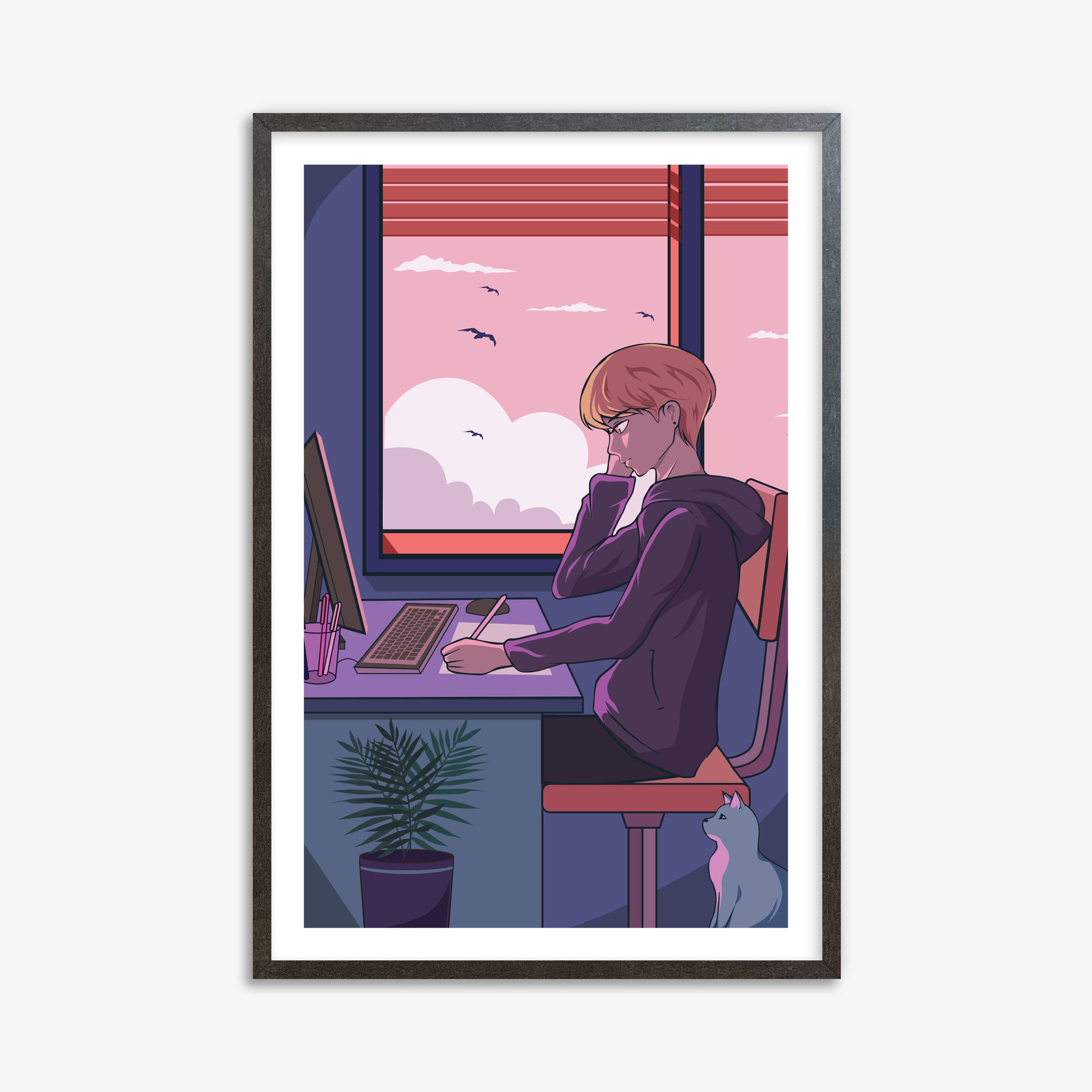 Sunset Study Session, 61x91cm Framed Art Reproduction With Espresso Frame