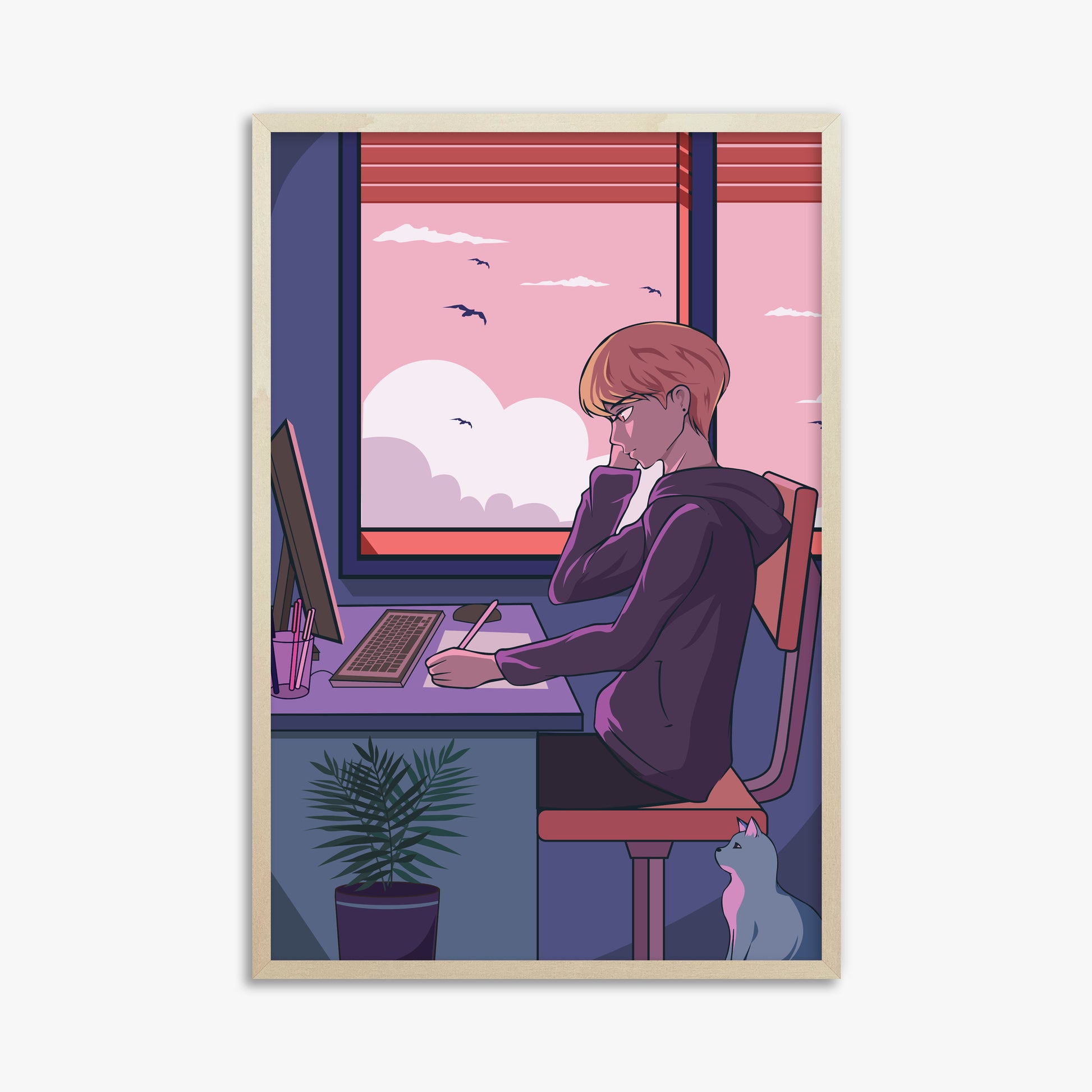 Sunset Study Session, 61x91cm Framed Art Reproduction With Lime Wood Frame
