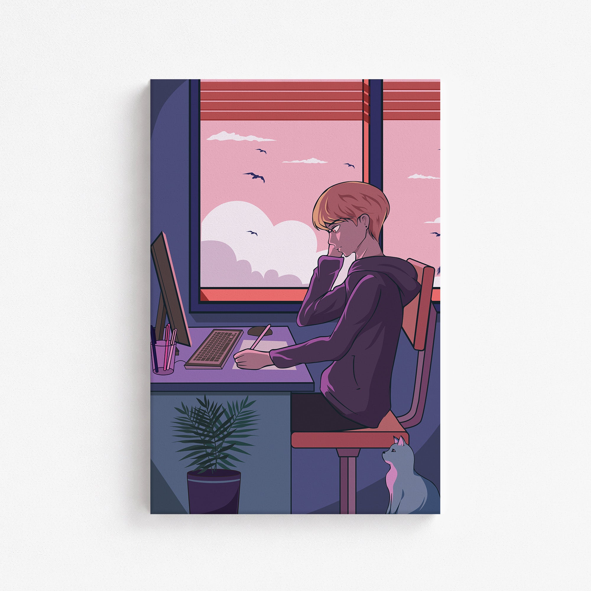 Sunset Study Session, 61x91cm Satin Canvas Art Reproduction