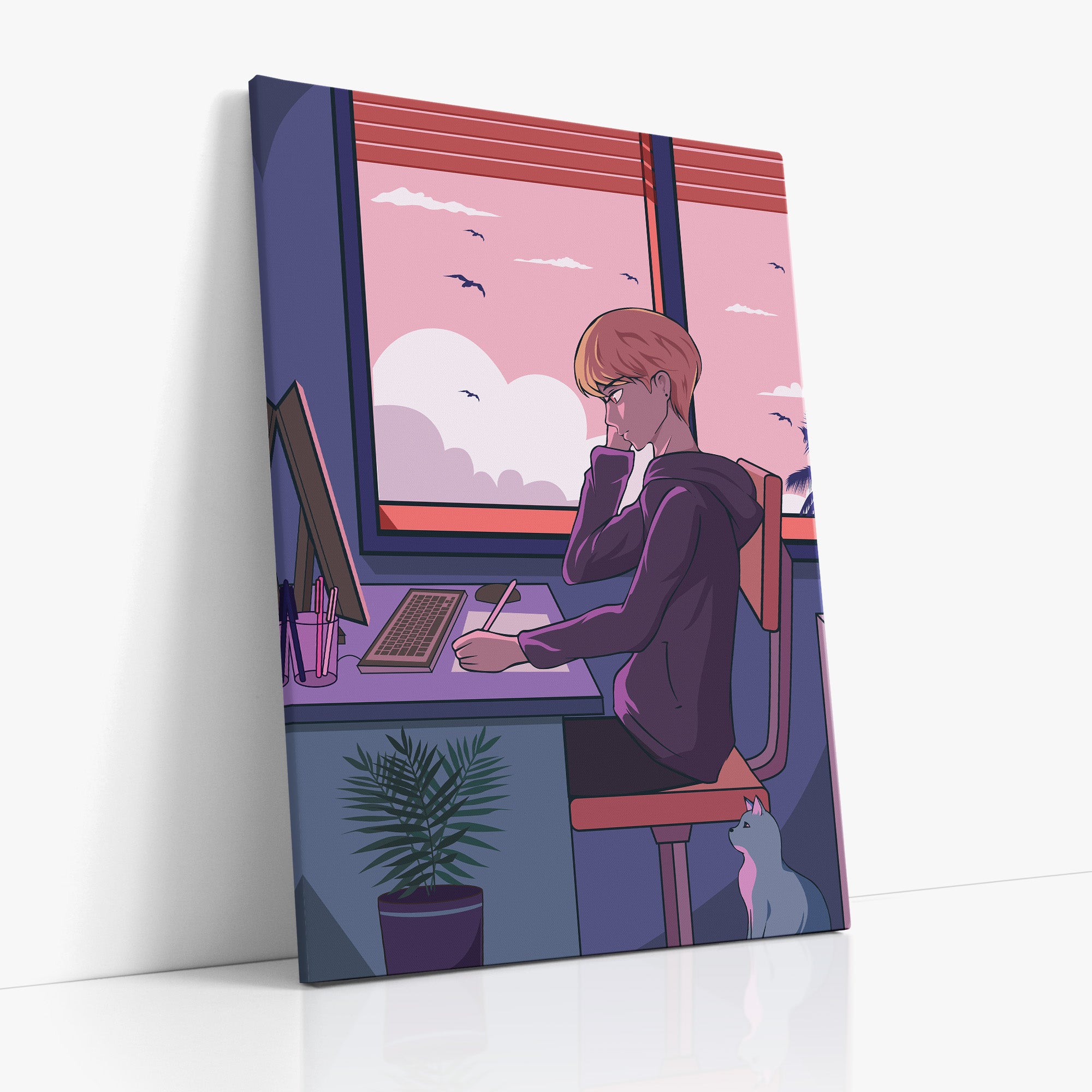 Sunset Study Session, 70x100cm Satin Canvas Art Reproduction Left Angle