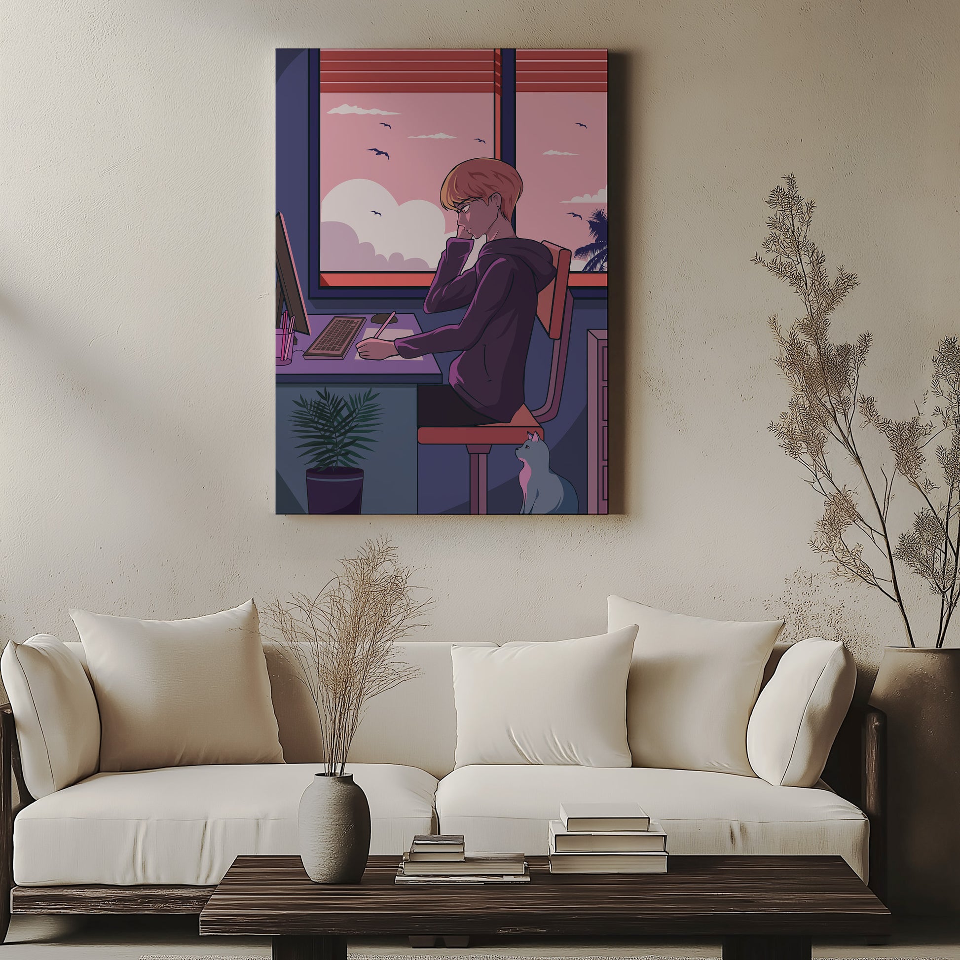 Design Concept No. 57 for Sunset Study Session Japanese Satin Canvas Wall Art