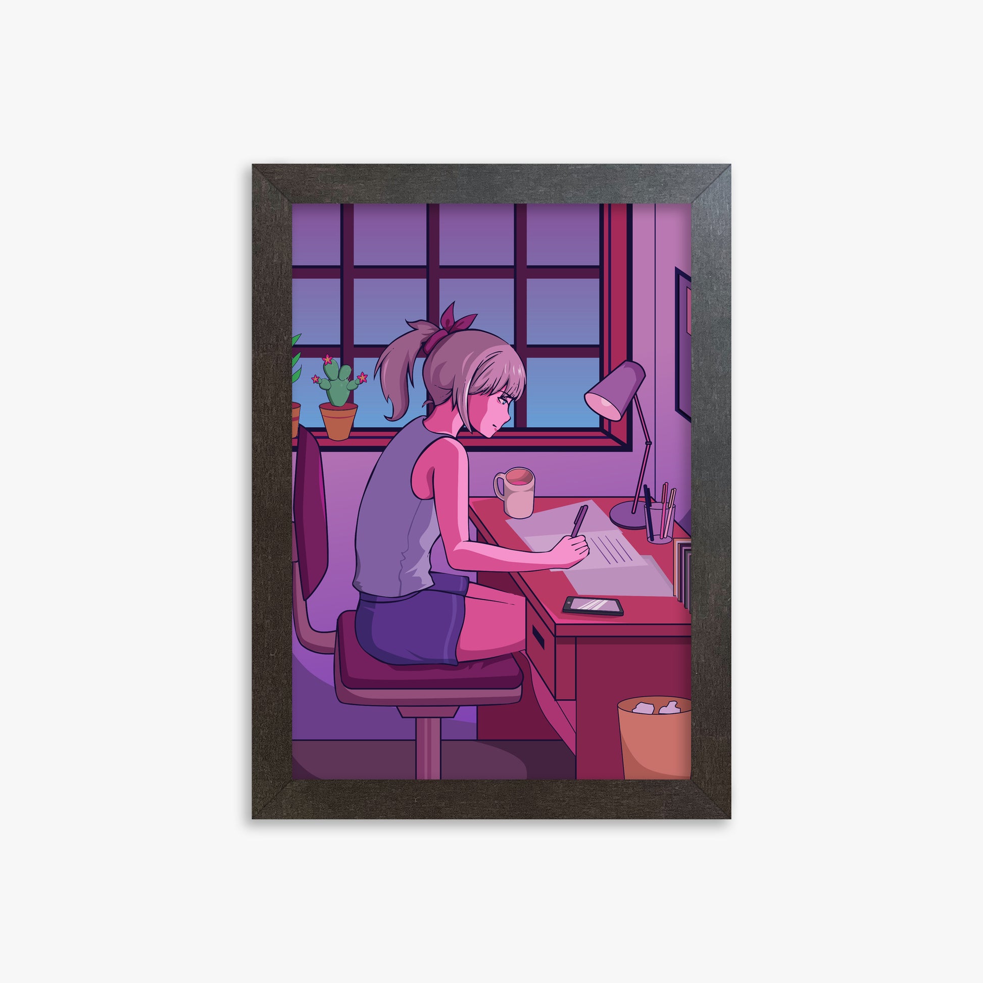 Midnight Study Session, 21x30cm Framed Poster With Espresso Frame