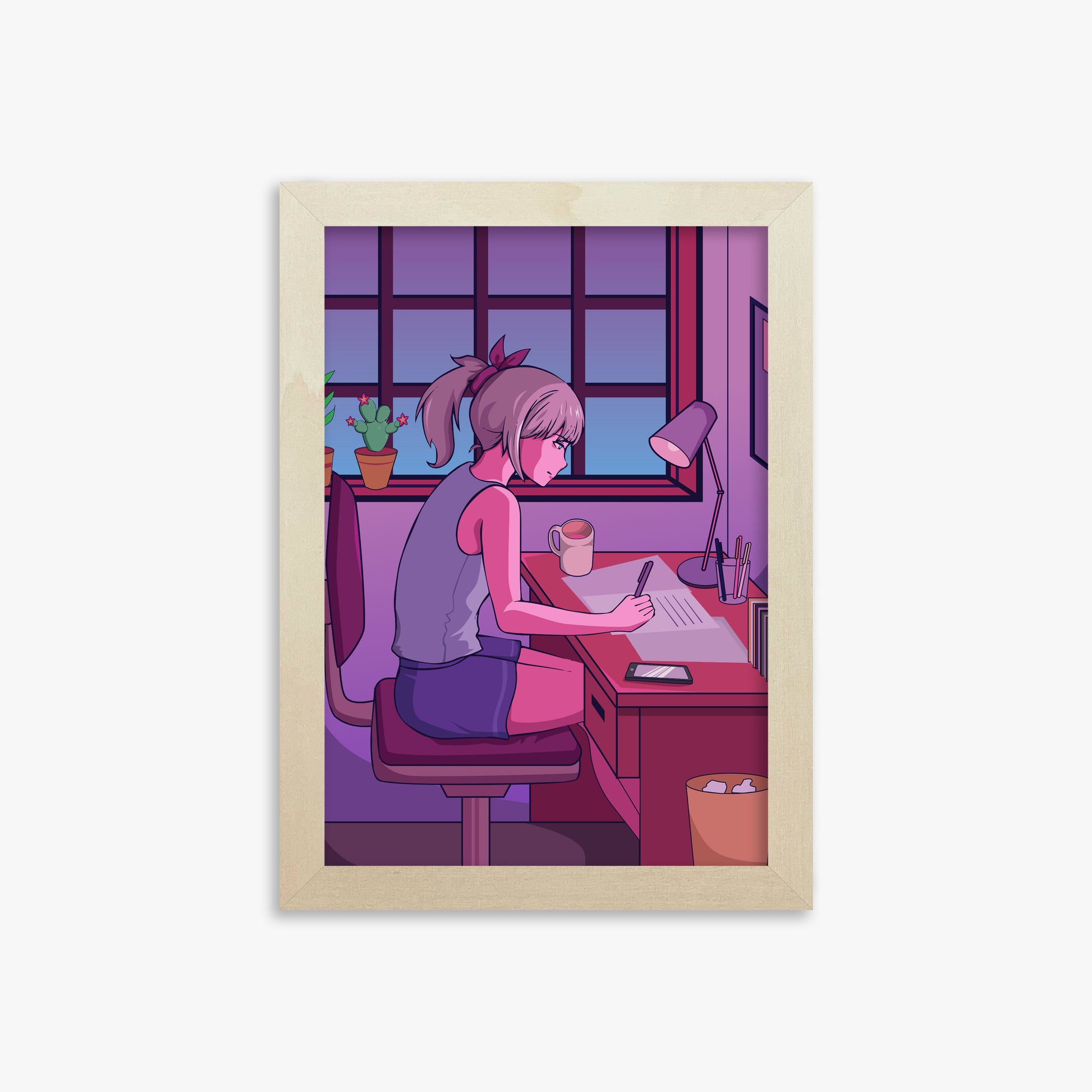 Midnight Study Session, 21x30cm Framed Poster With Lime Wood Frame