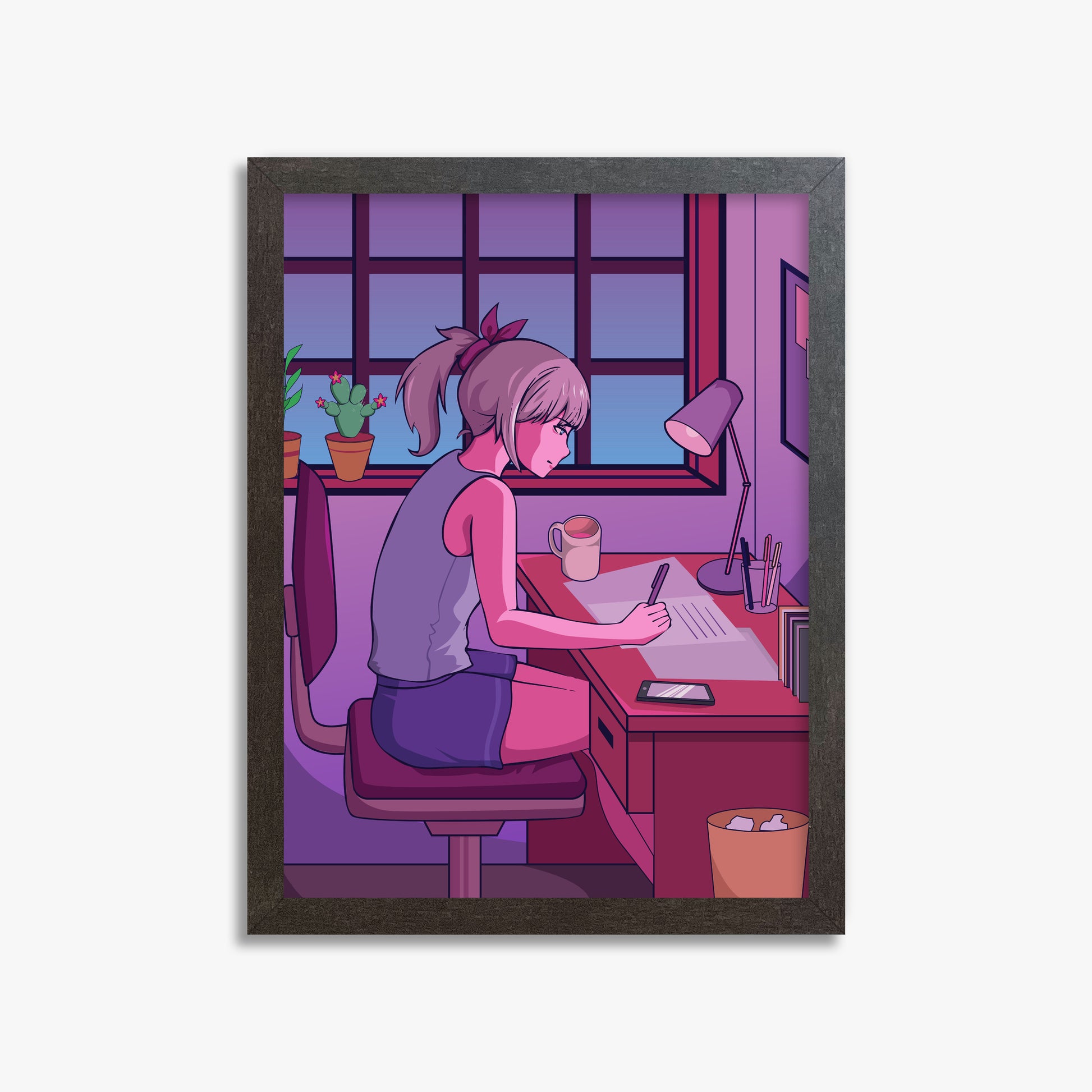 Midnight Study Session, 30x40cm Framed Poster With Espresso Frame