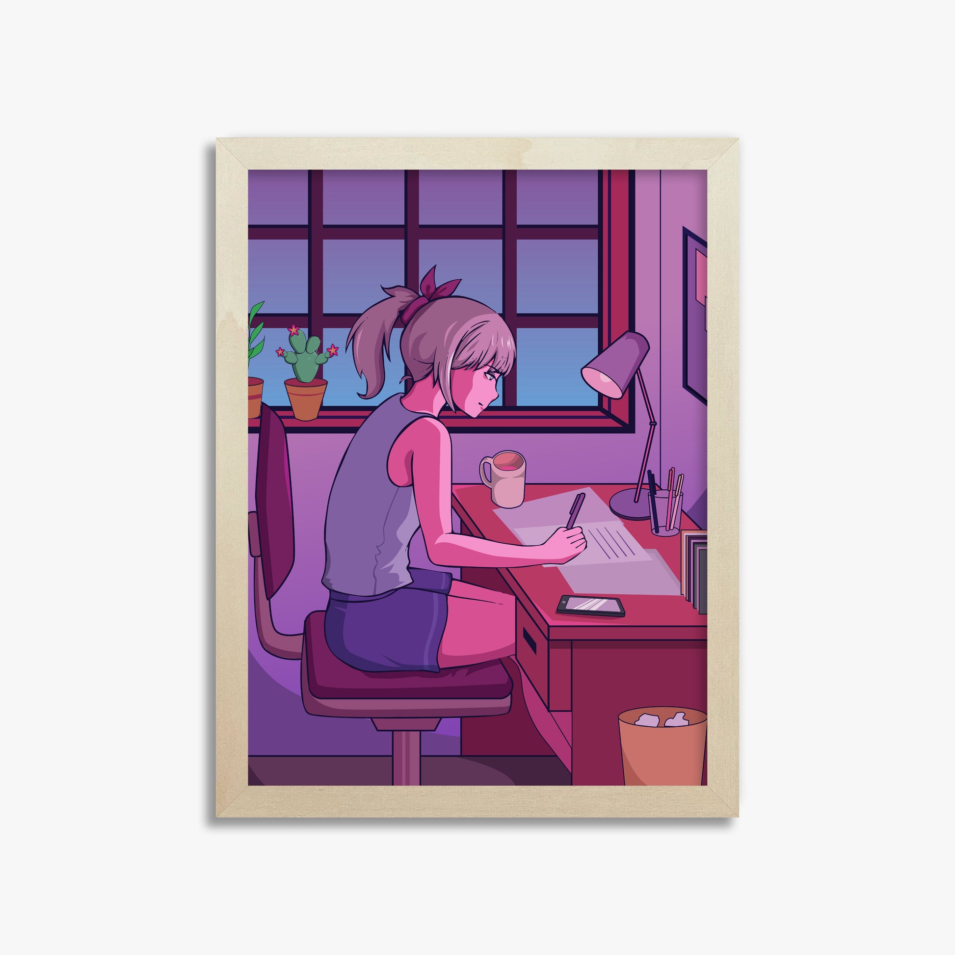 Midnight Study Session, 30x40cm Framed Poster With Lime Wood Frame
