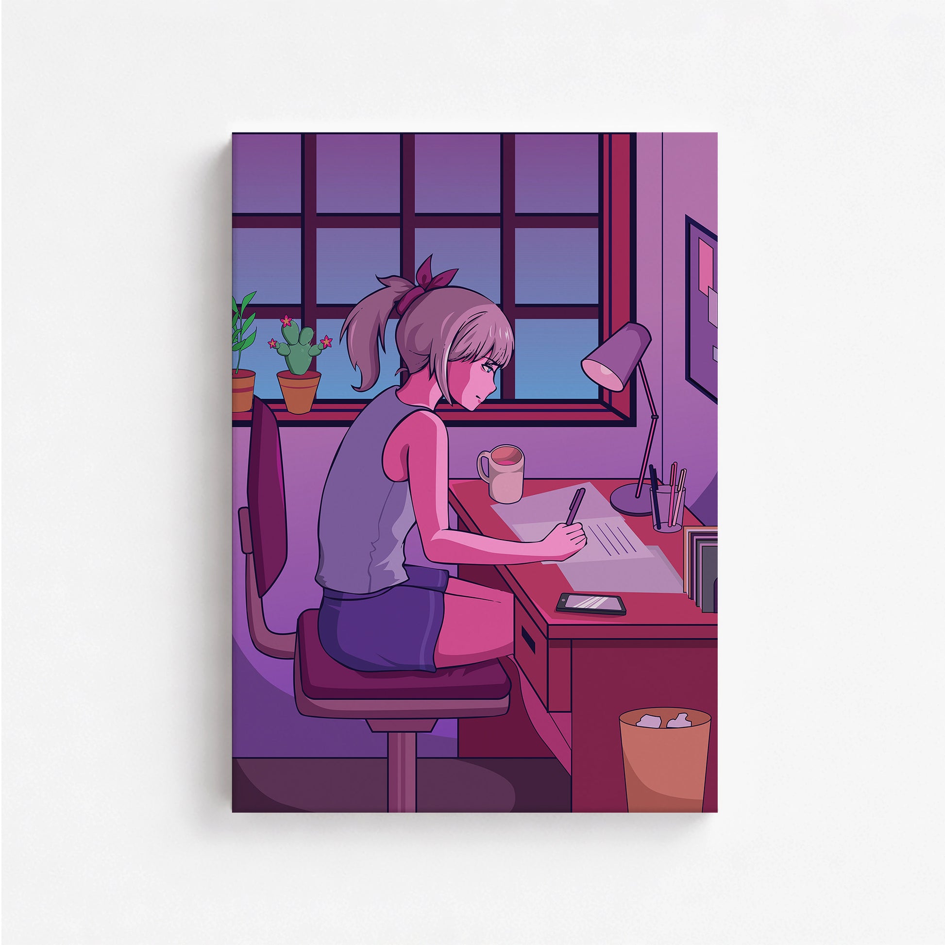 Midnight Study Session, 50x70cm Satin Canvas Poster