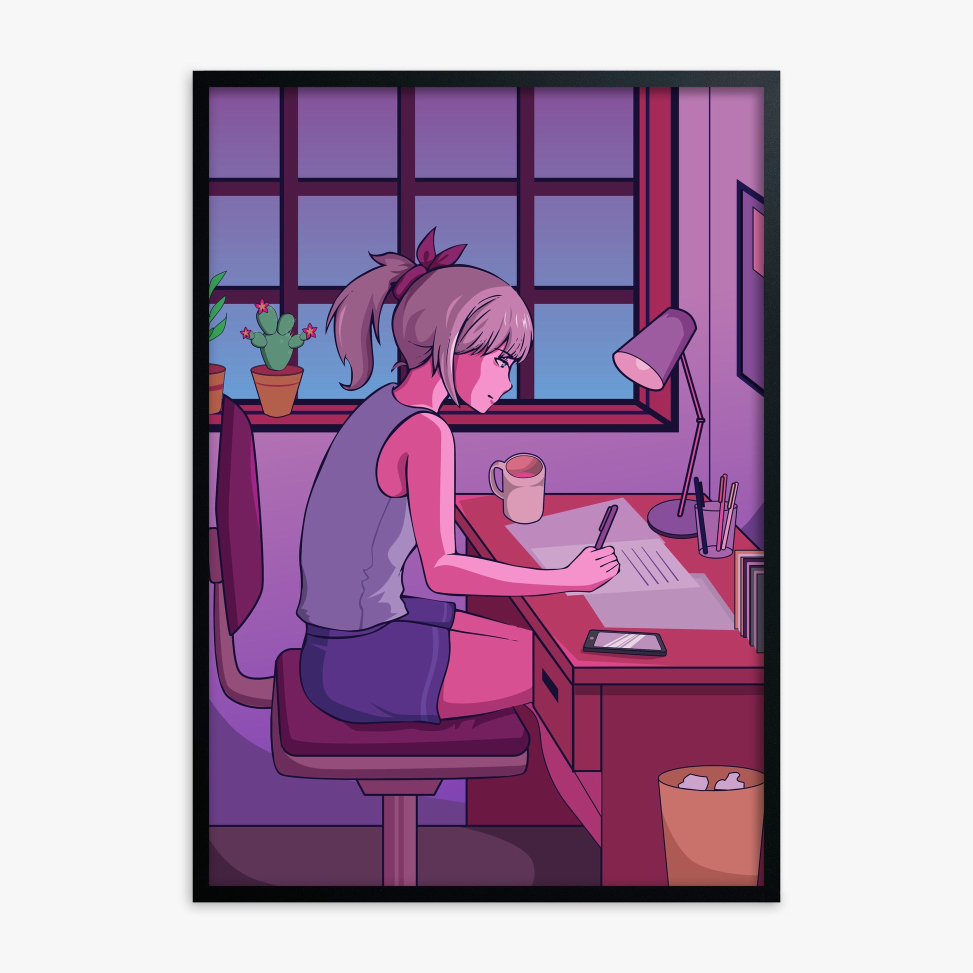 Midnight Study Session, Black Framed Poster With Black Frame