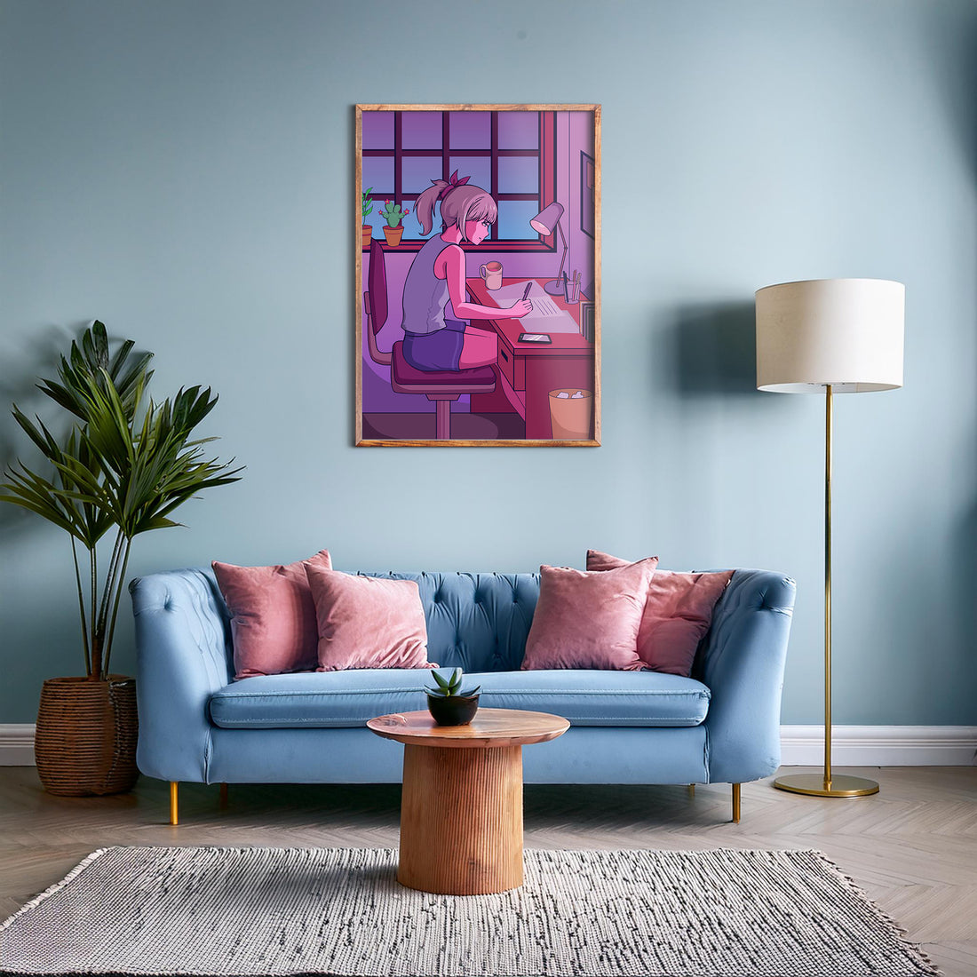 Midnight Study Session, 50x70cm Framed Poster With Black Frame