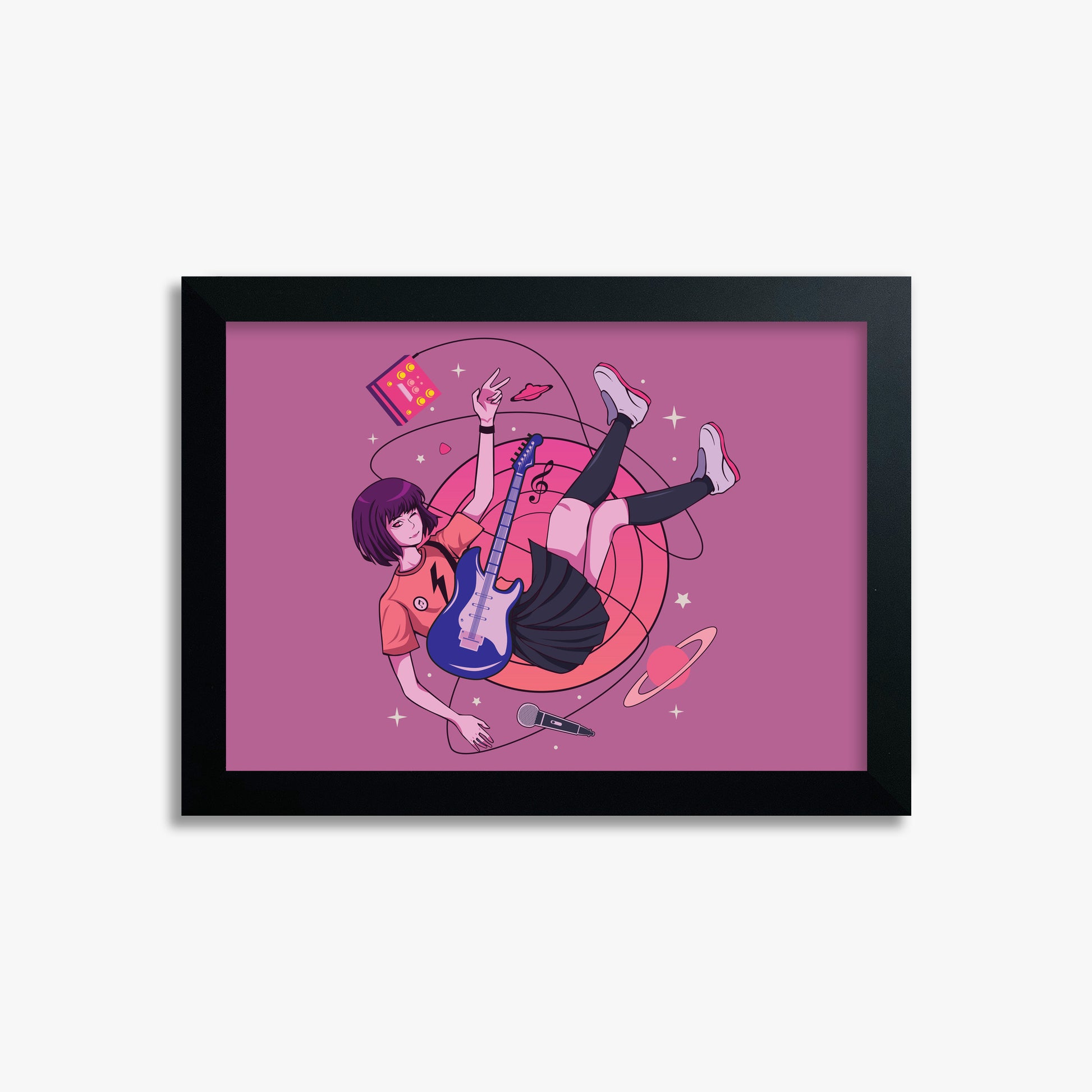 Cosmic Melody Float, 21x30cm Framed Poster With Black Frame