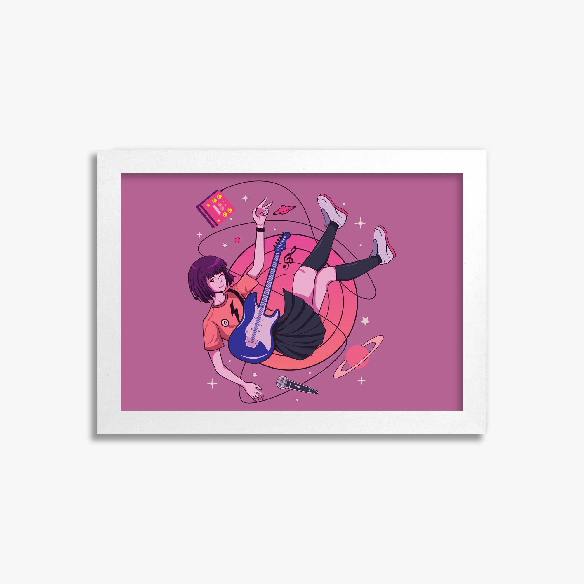 Cosmic Melody Float, 21x30cm Framed Poster With White Frame