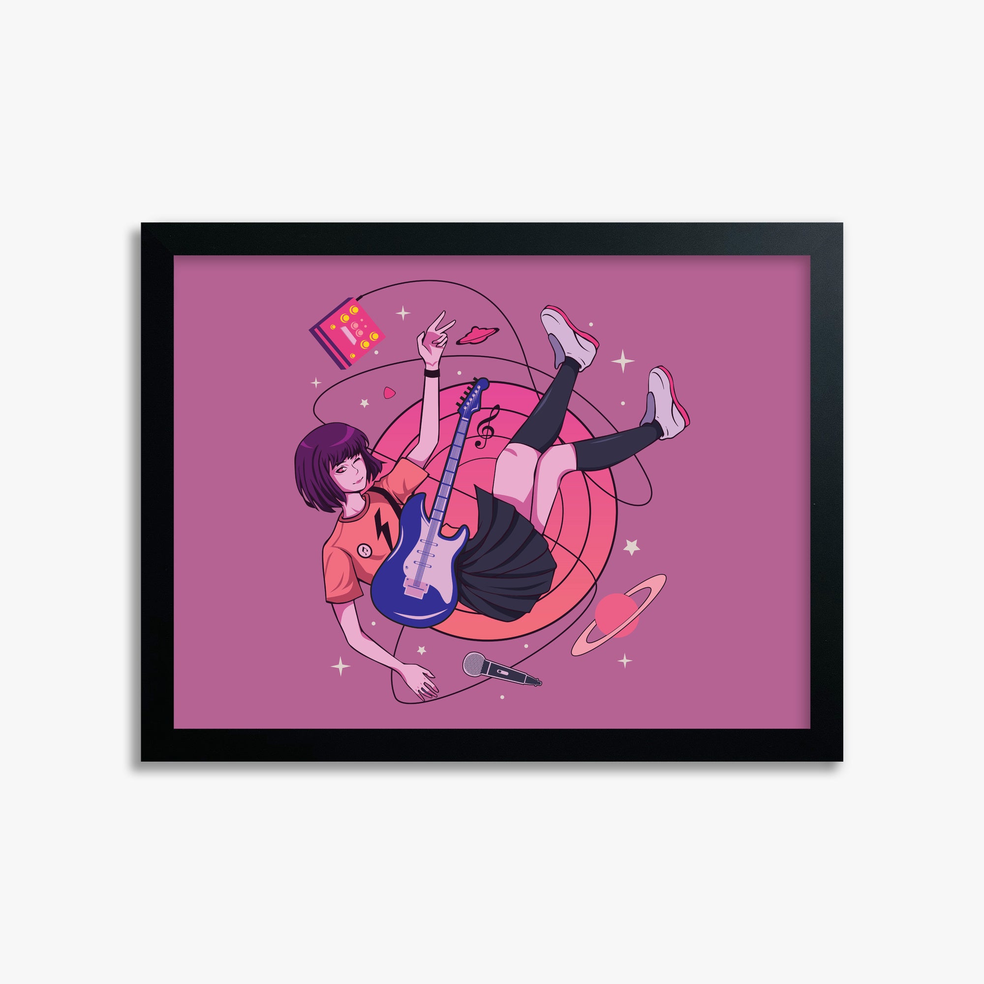 Cosmic Melody Float, 30x40cm Framed Poster With Black Frame