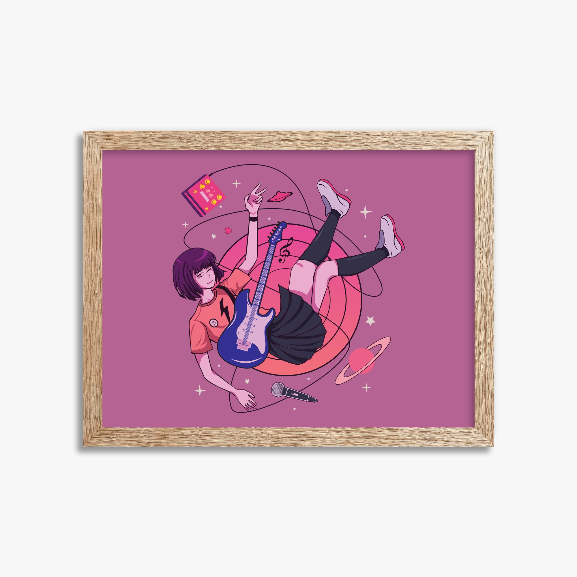 Cosmic Melody Float, 30x40cm Framed Poster With Raw Oak Frame