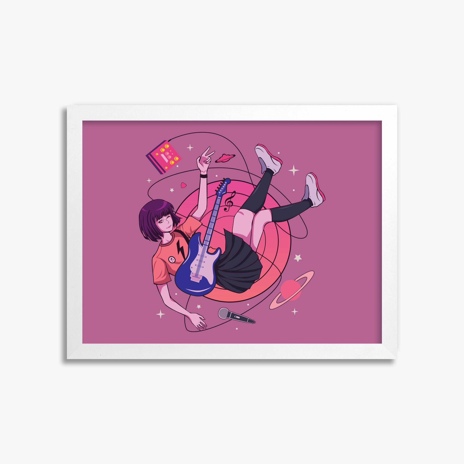Cosmic Melody Float, 30x40cm Framed Poster With White Frame