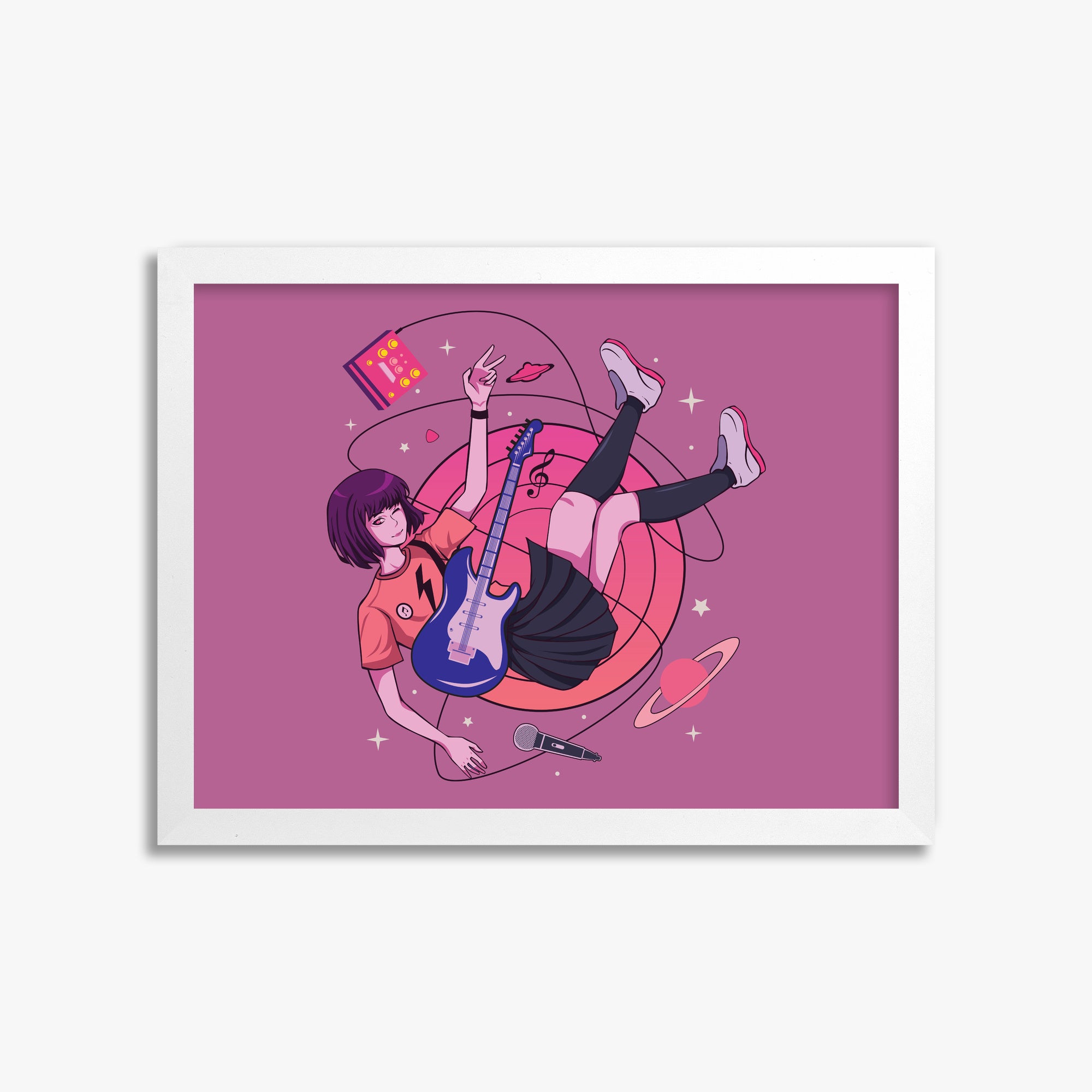 Cosmic Melody Float, 30x40cm Framed Poster With White Frame