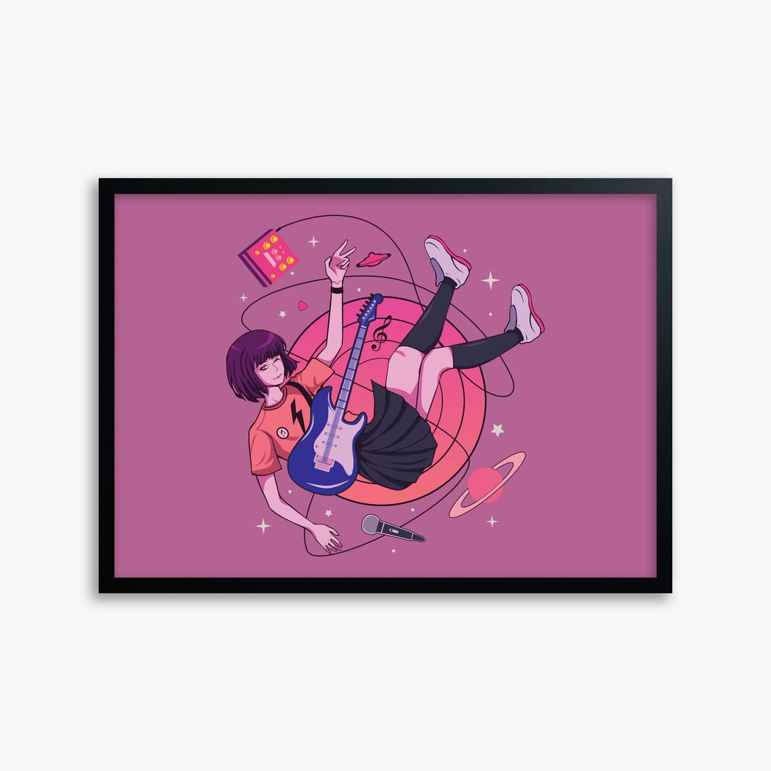 Cosmic Melody Float, 50x70cm Framed Poster With Black Frame
