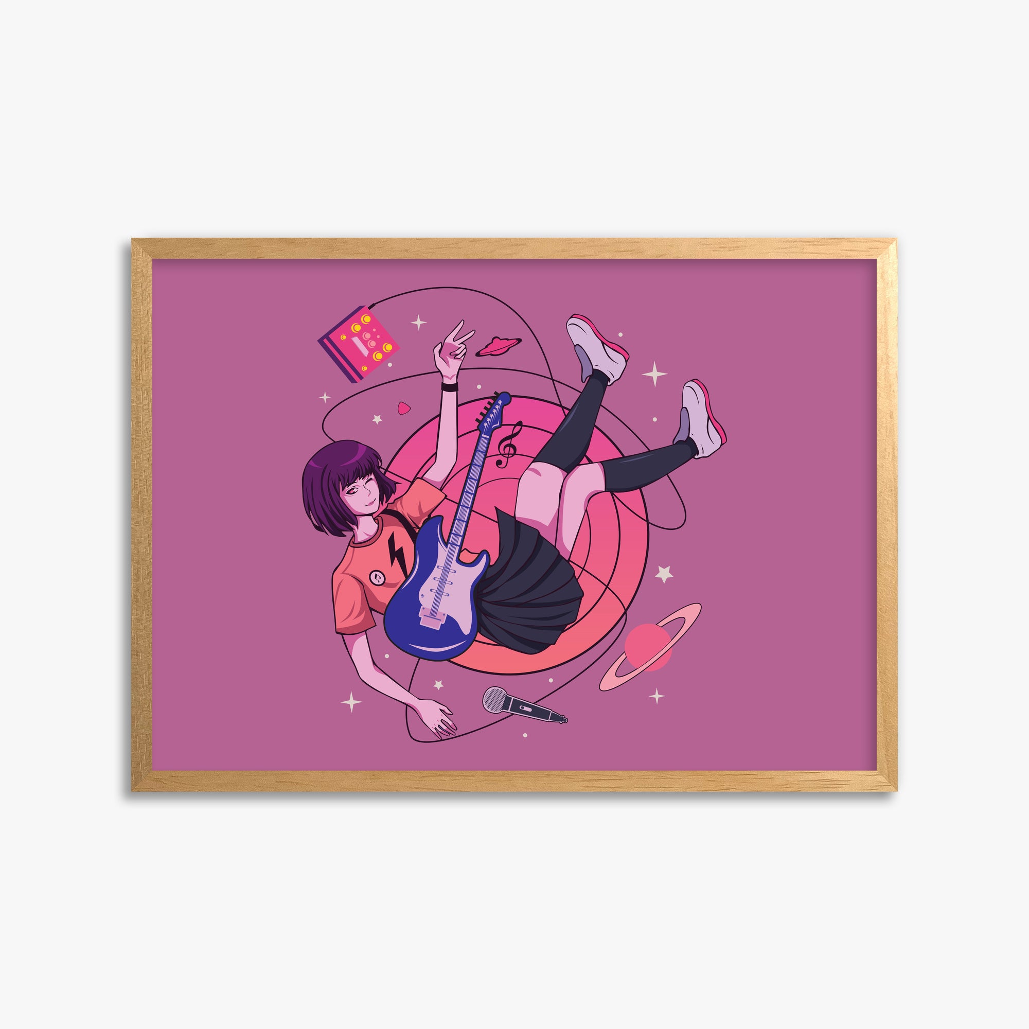 Cosmic Melody Float, 50x70cm Framed Poster With Oak Frame