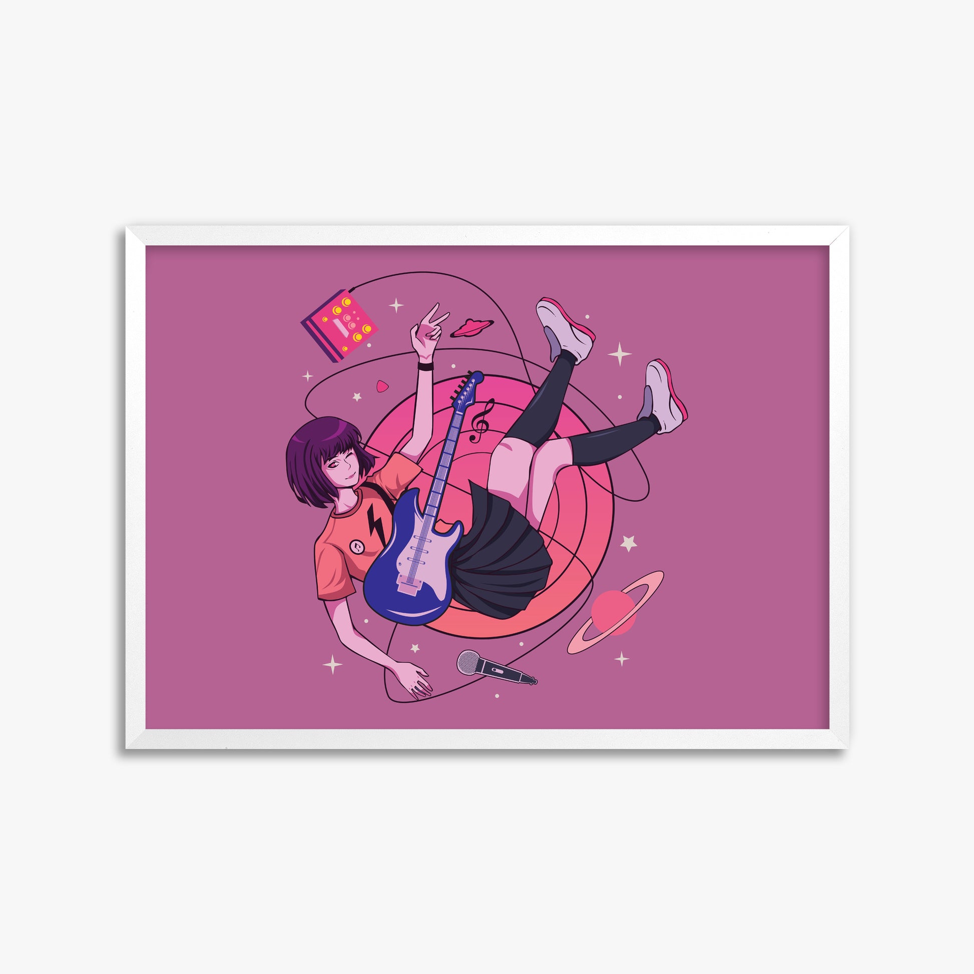 Cosmic Melody Float, 50x70cm Framed Poster With White Frame