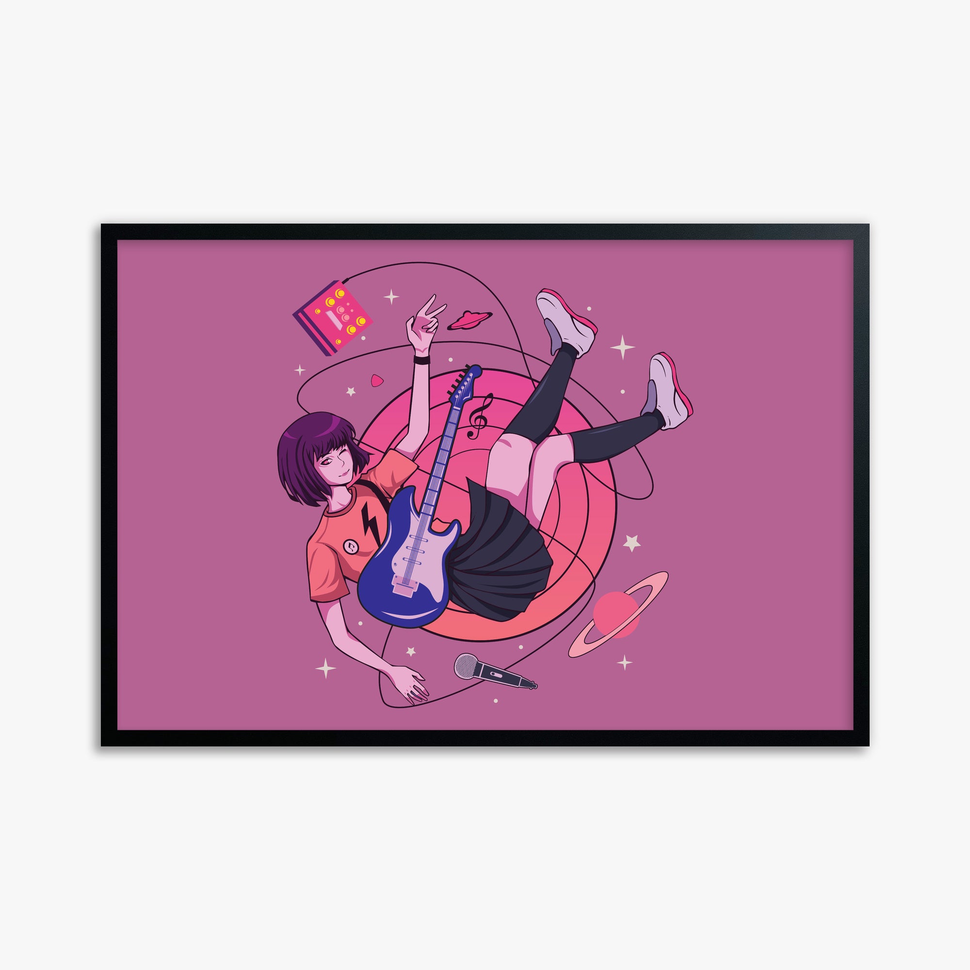 Cosmic Melody Float, 61x91cm Framed Poster With Black Frame