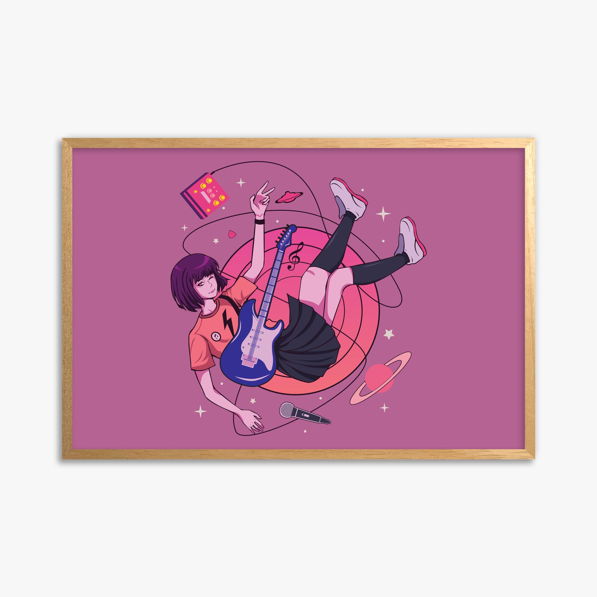 Cosmic Melody Float, 61x91cm Framed Poster With Oak Frame
