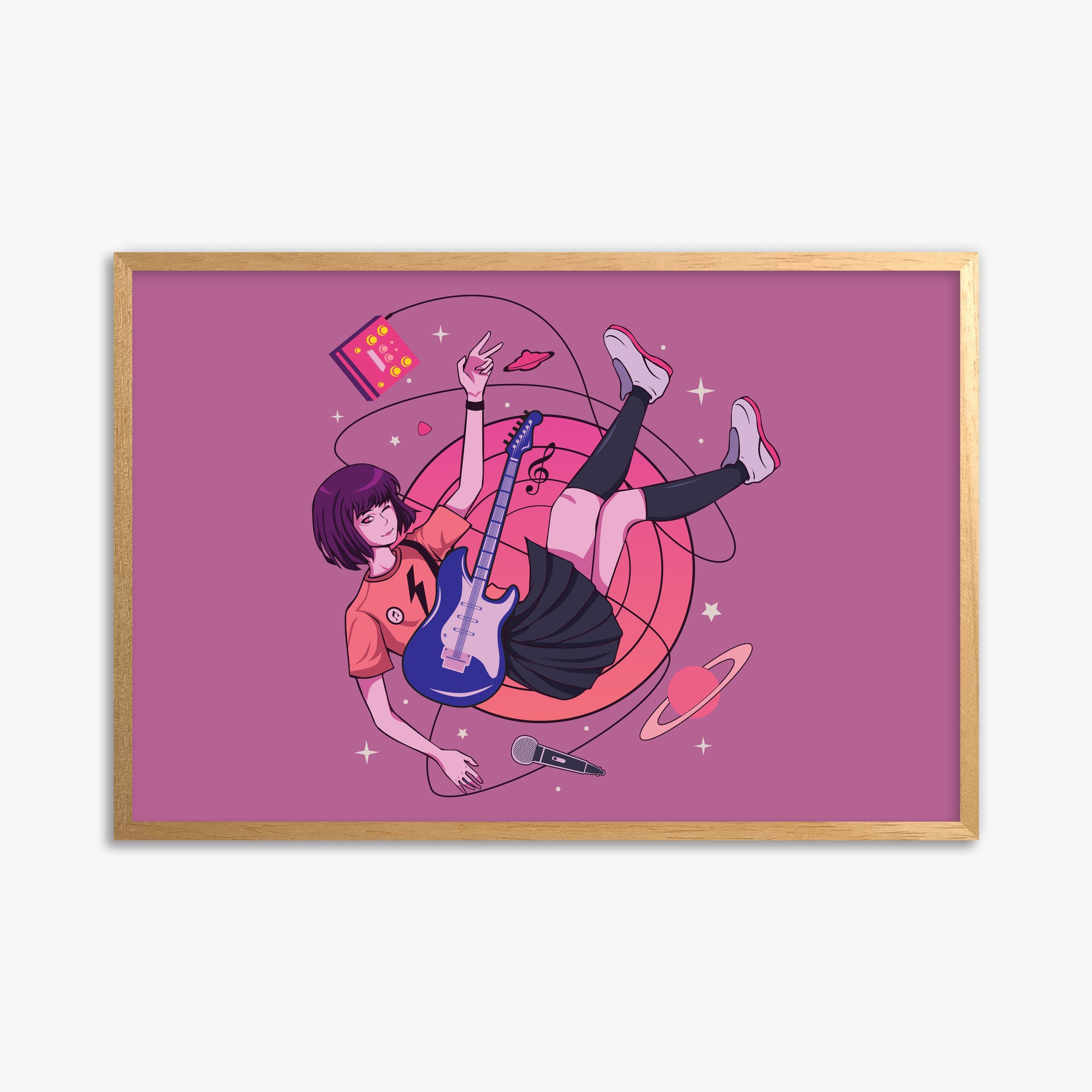 Cosmic Melody Float, 61x91cm Framed Poster With Oak Frame