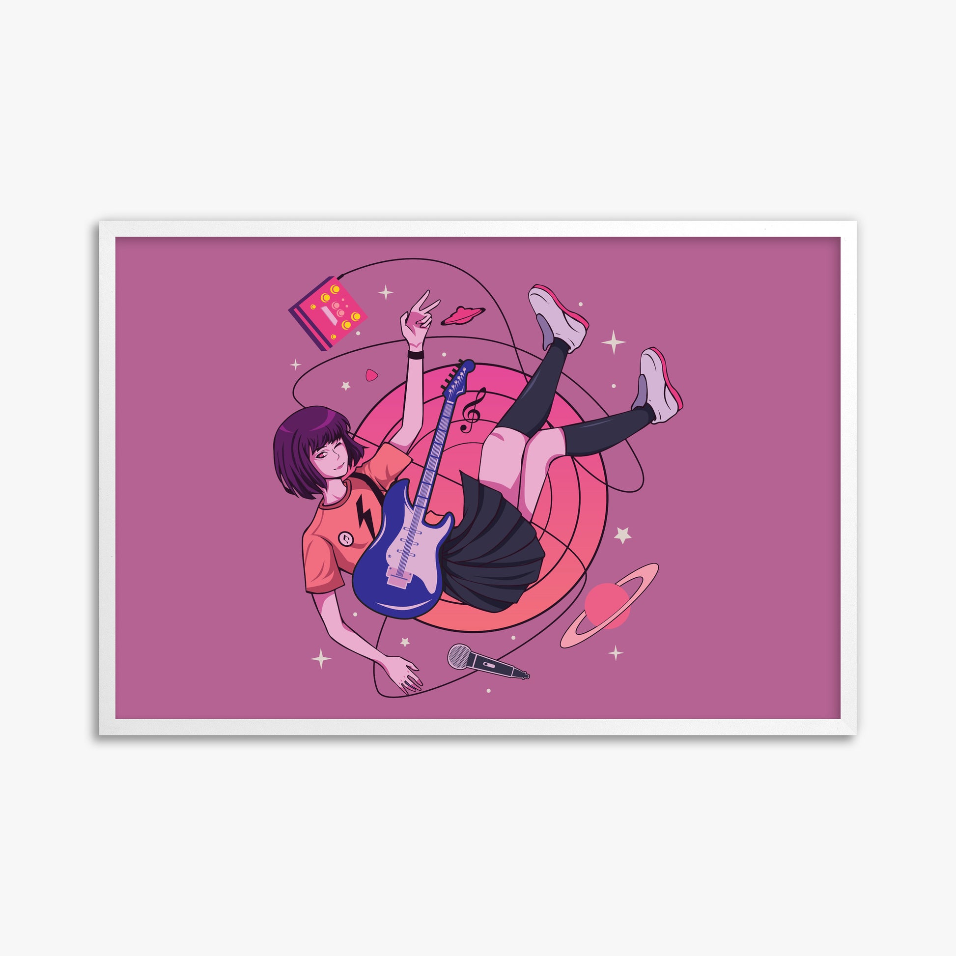 Cosmic Melody Float, 61x91cm Framed Poster With White Frame