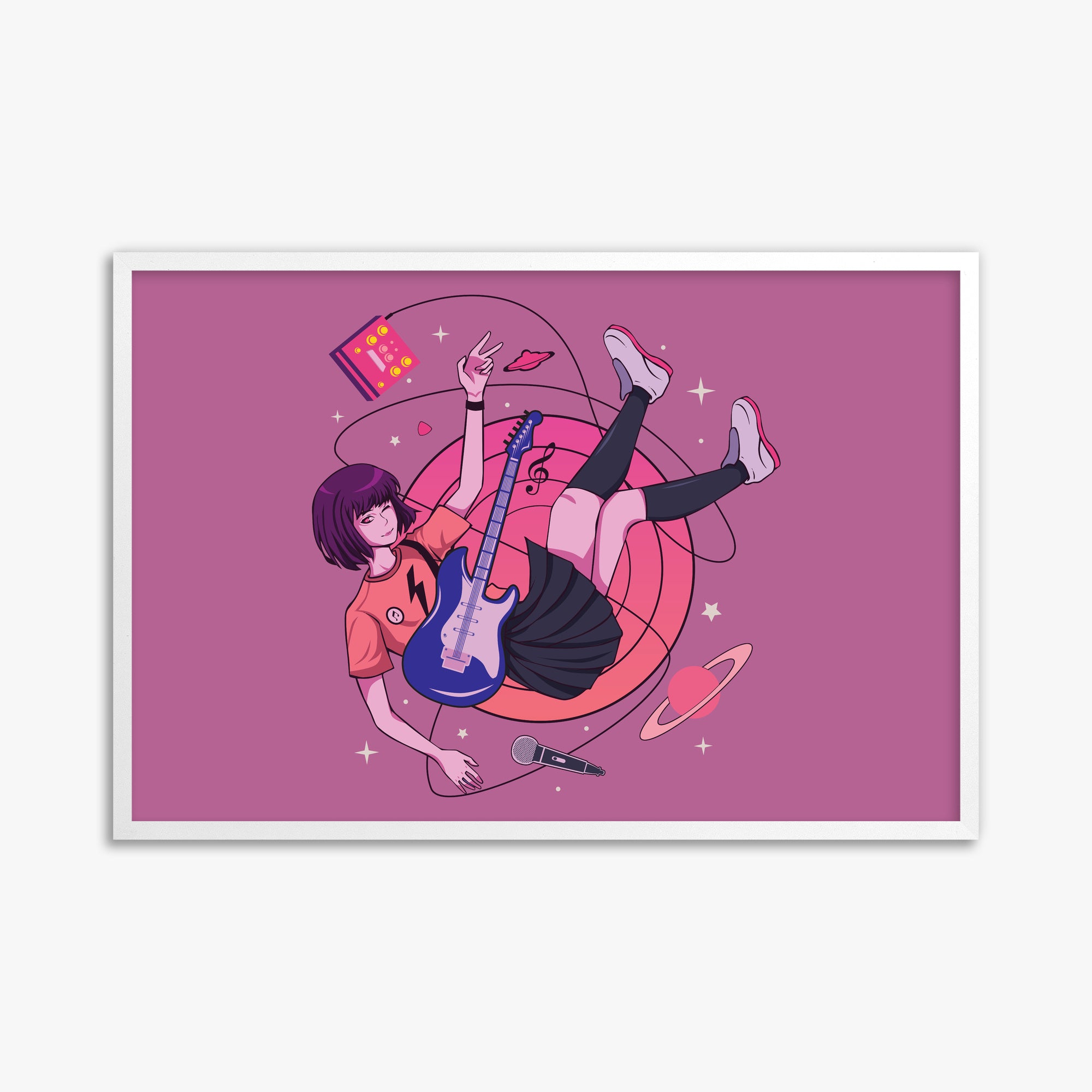 Cosmic Melody Float, 61x91cm Framed Poster With White Frame