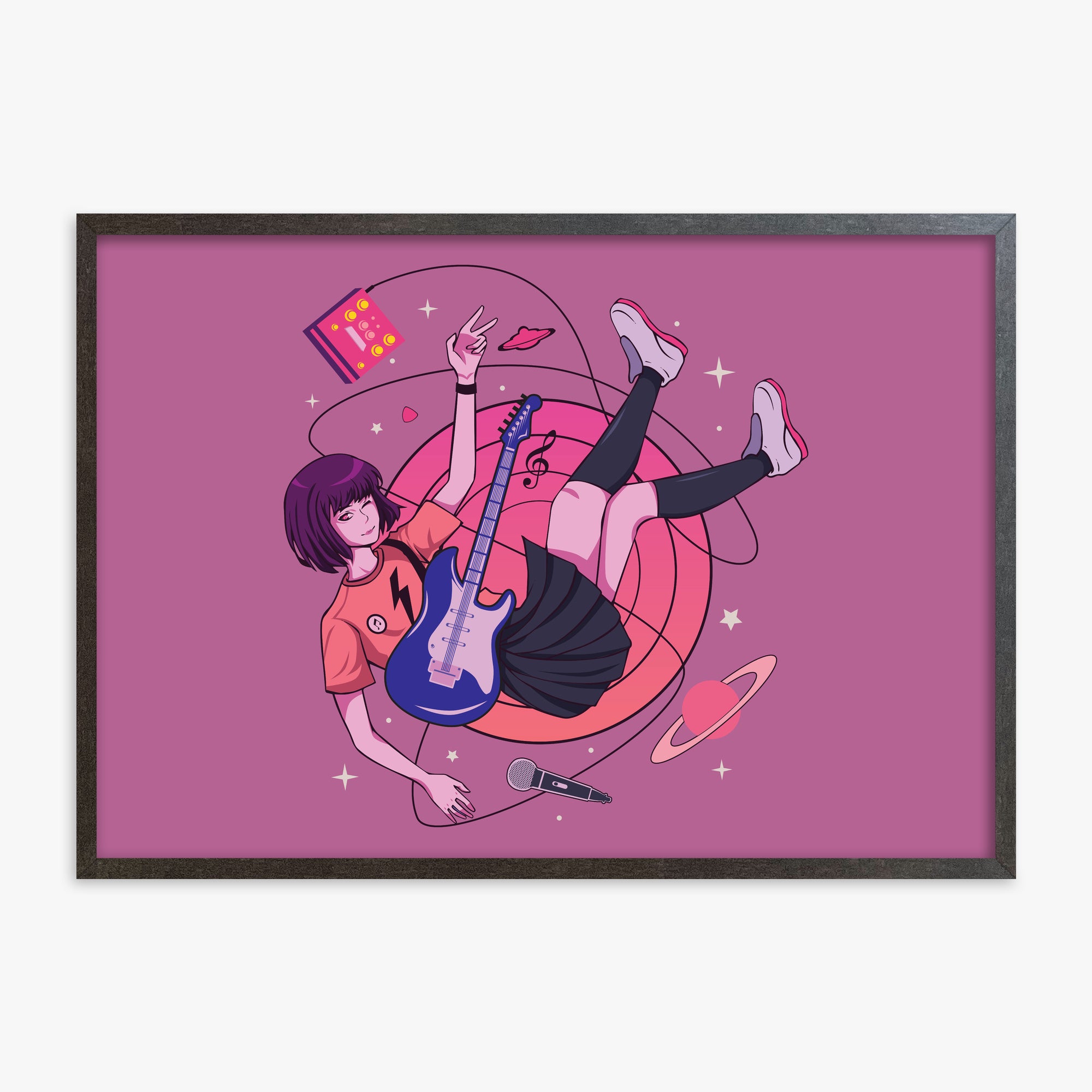 Cosmic Melody Float, 70x100cm Framed Poster With Espresso Frame