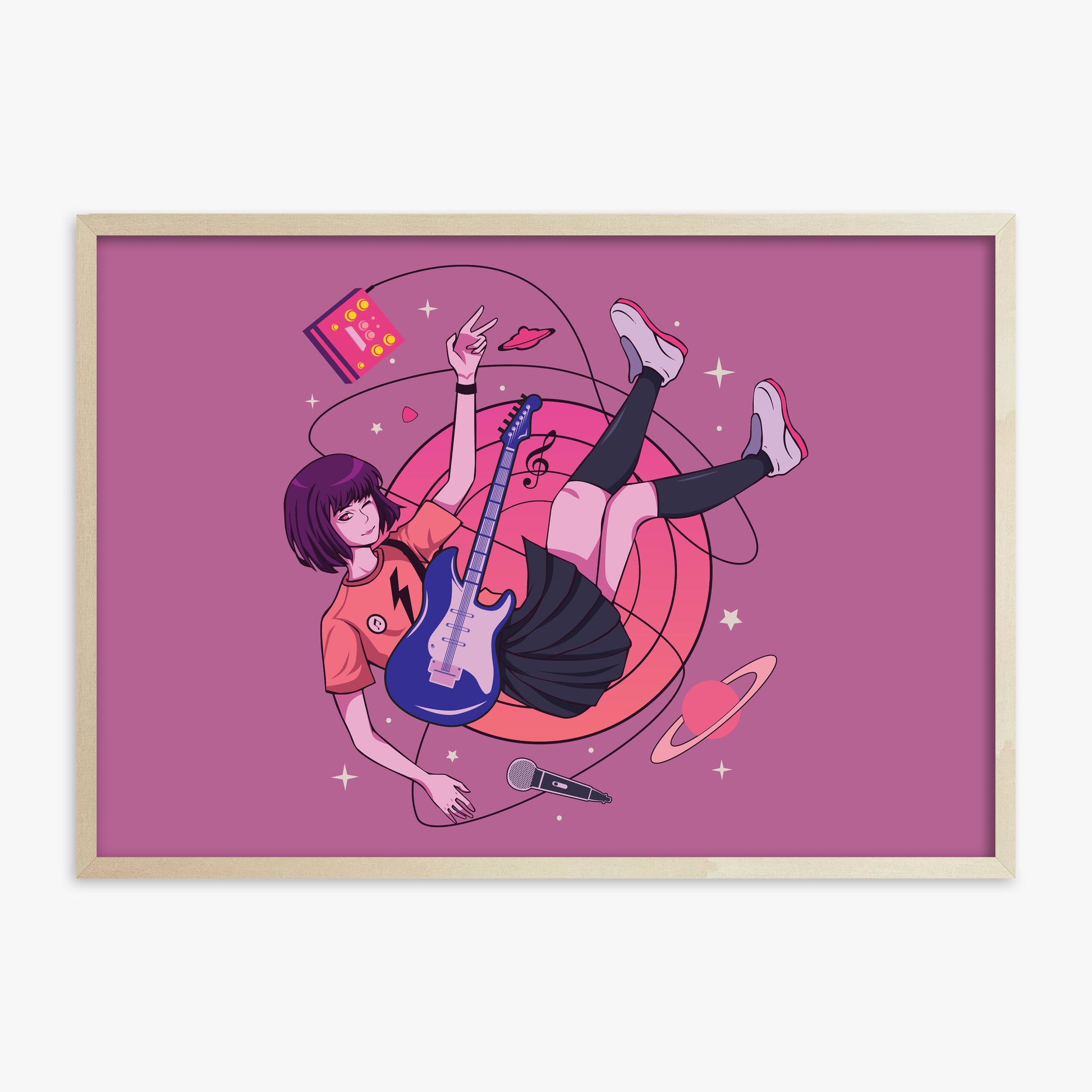 Cosmic Melody Float, 70x100cm Framed Poster With Lime Wood Frame