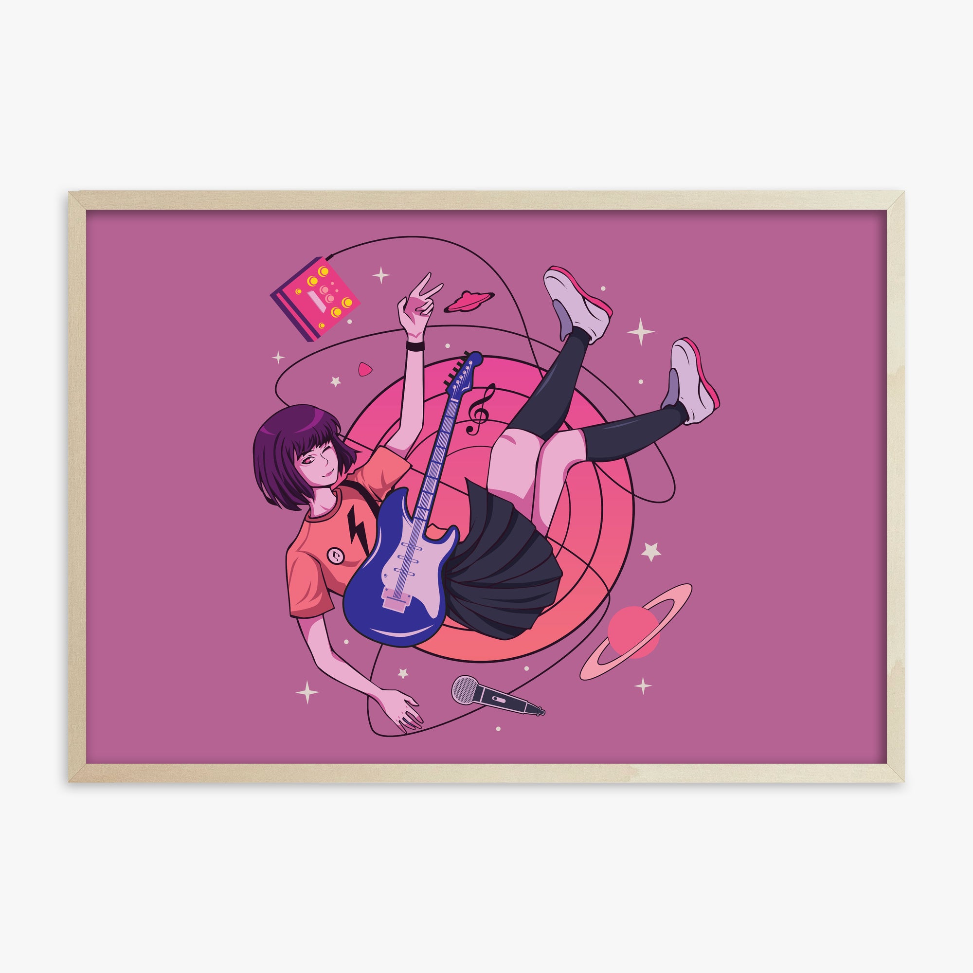 Cosmic Melody Float, 70x100cm Framed Poster With Lime Wood Frame