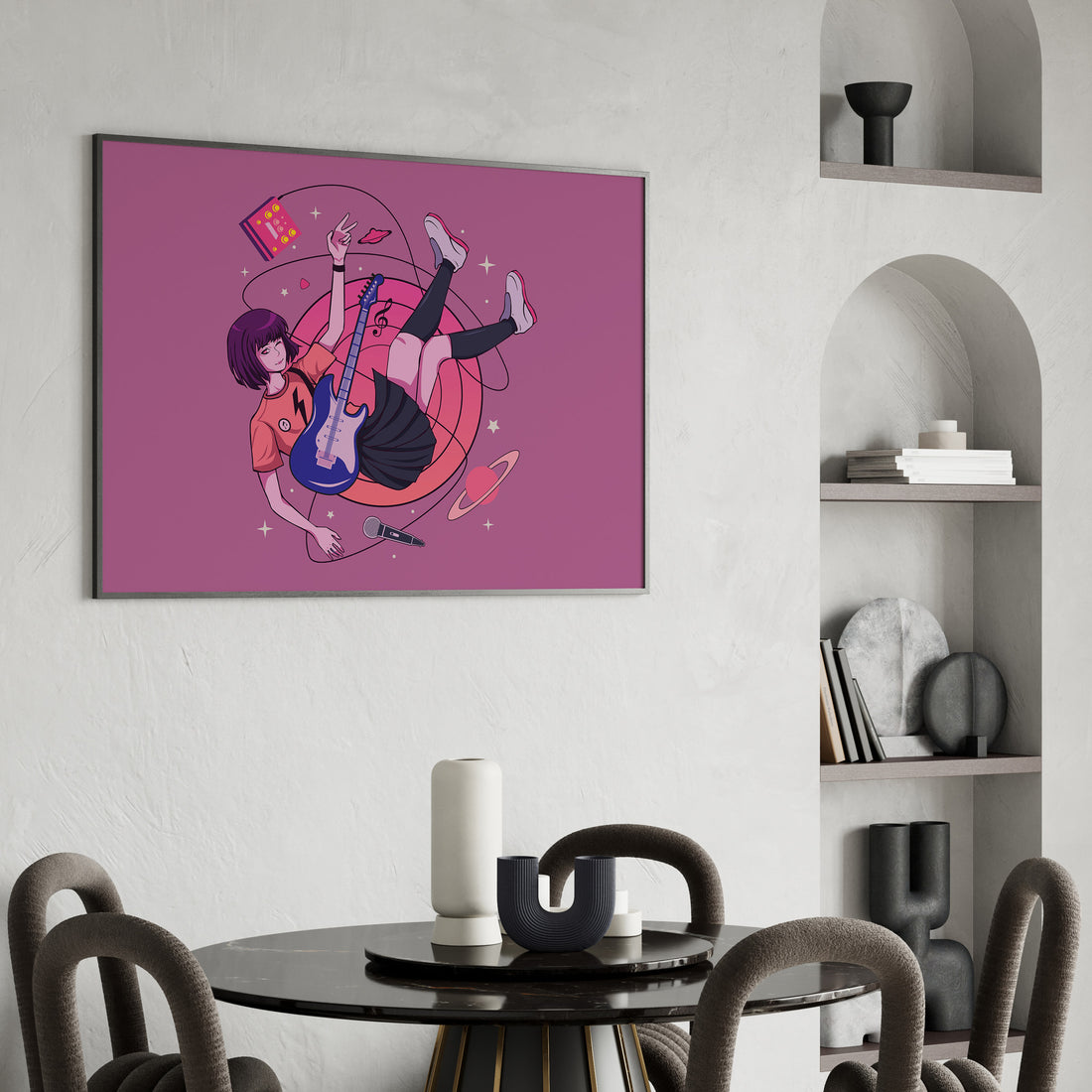 Cosmic Melody Float, 50x70cm Framed Poster With Black Frame