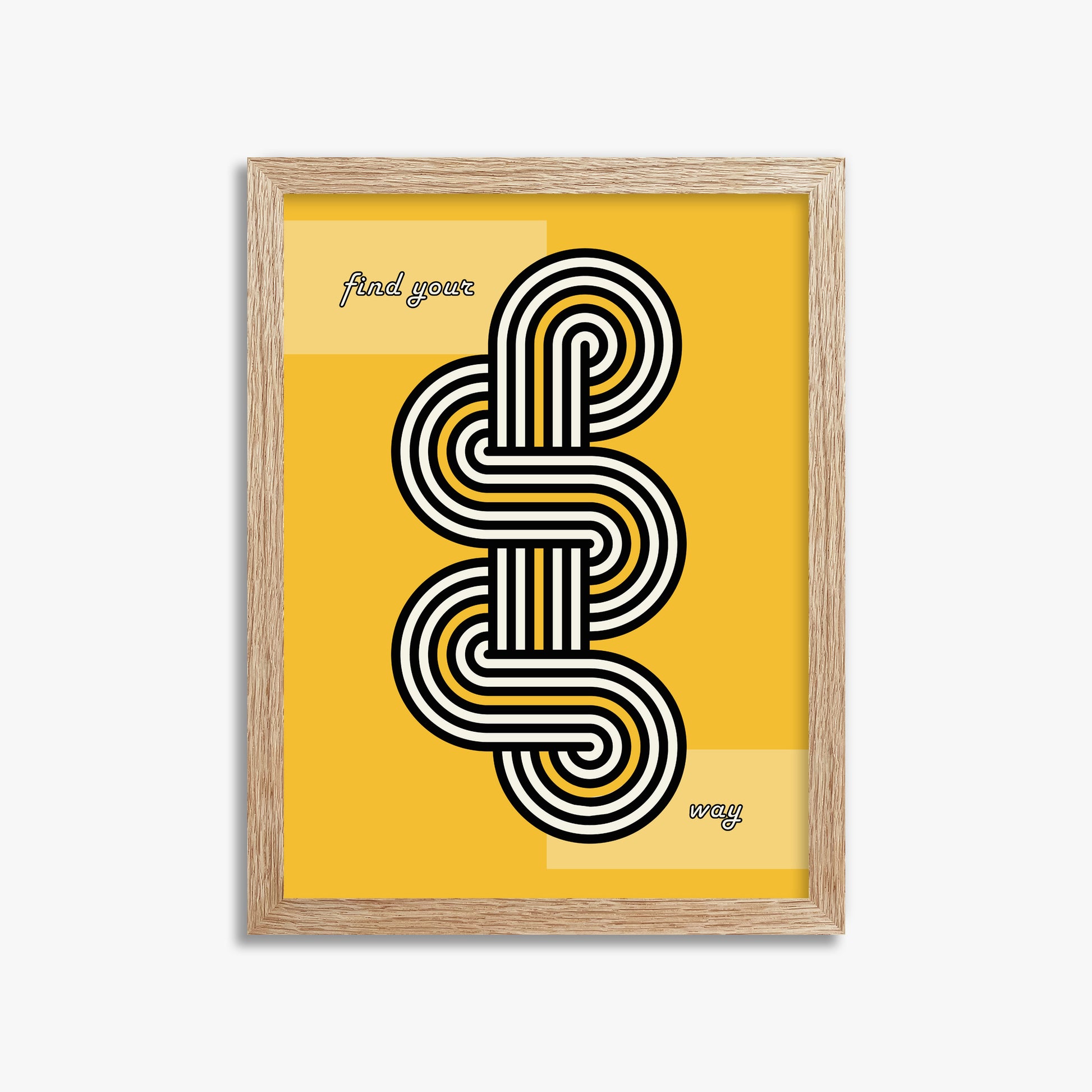 Yellow Labyrinth Journey, 30x40cm Framed Poster With Raw Oak Frame