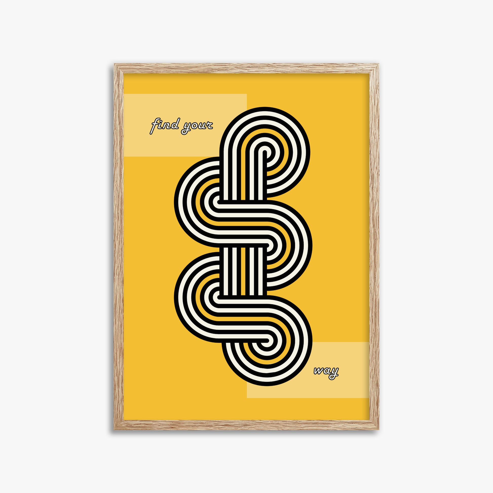Yellow Labyrinth Journey, 50x70cm Framed Poster With Raw Oak Frame