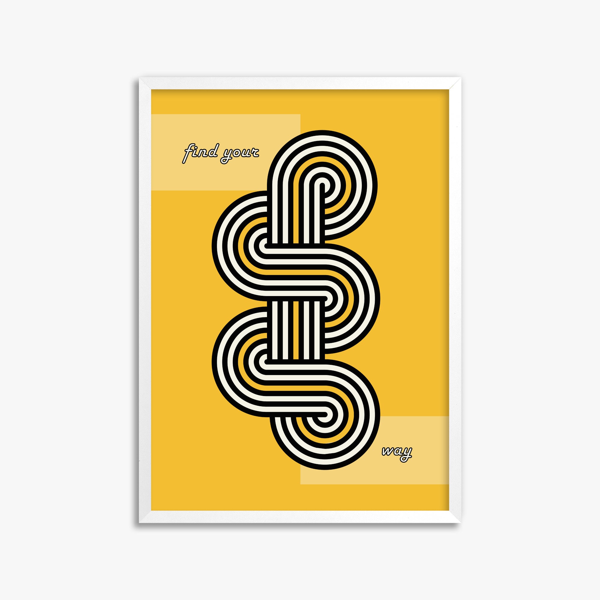 Yellow Labyrinth Journey, 50x70cm Framed Poster With White Frame
