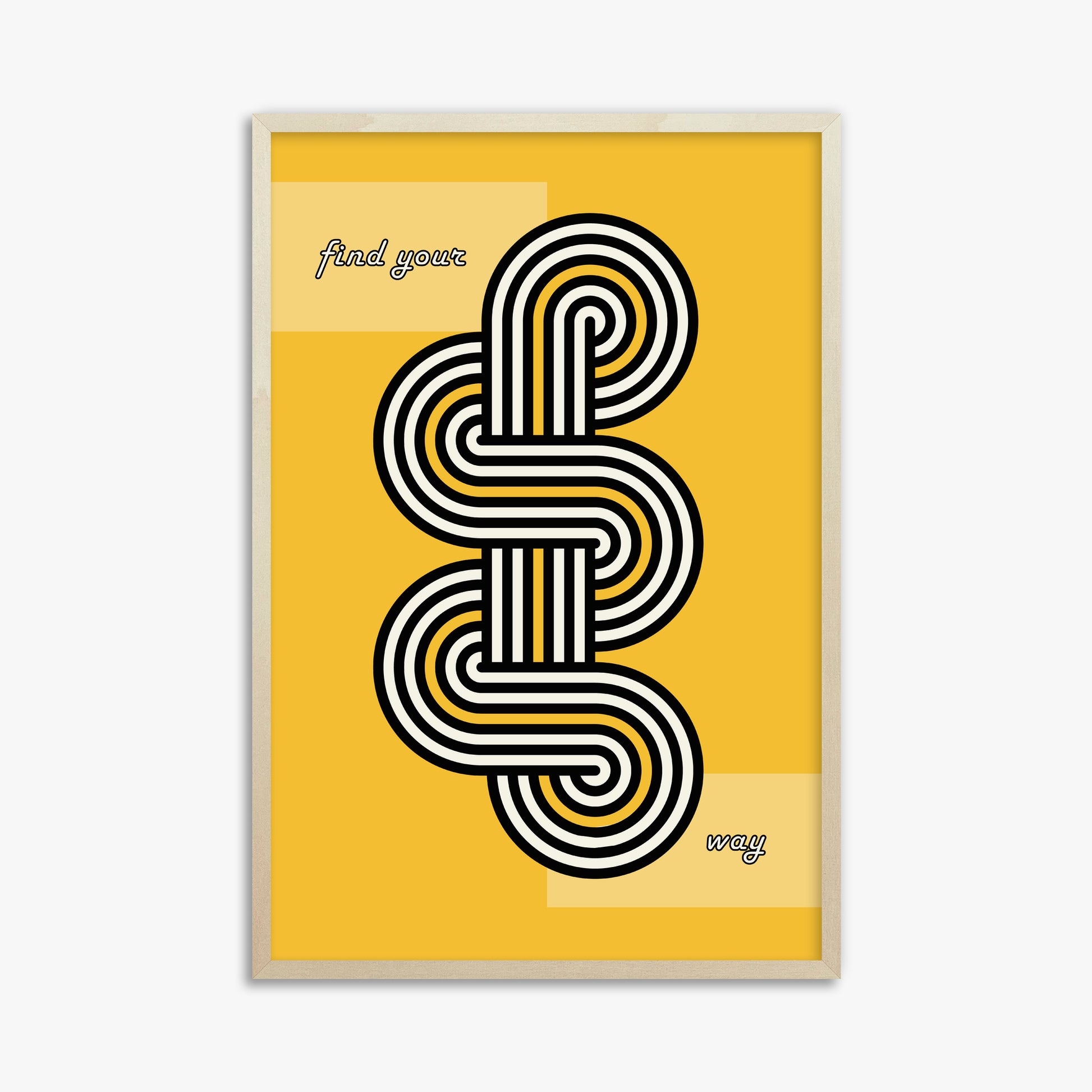 Yellow Labyrinth Journey, 61x91cm Framed Poster With Lime Wood Frame