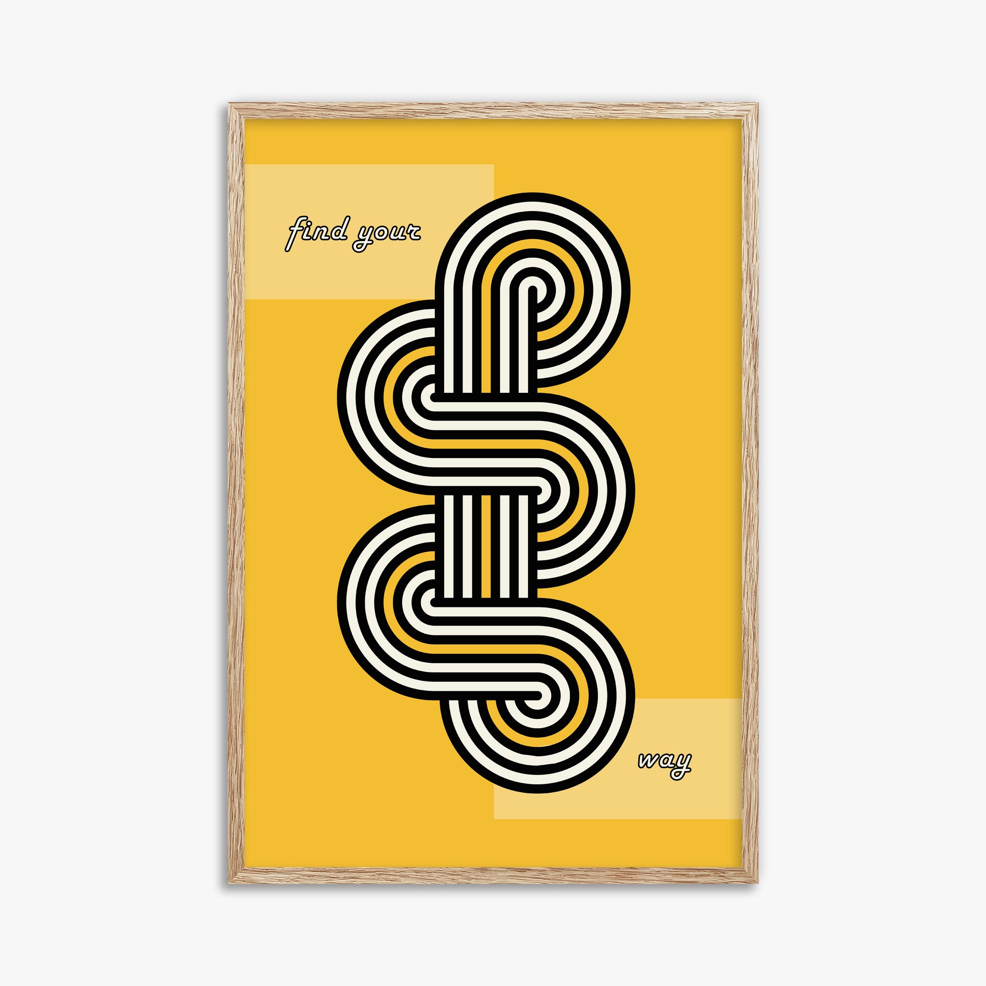 Yellow Labyrinth Journey, 61x91cm Framed Poster With Raw Oak Frame
