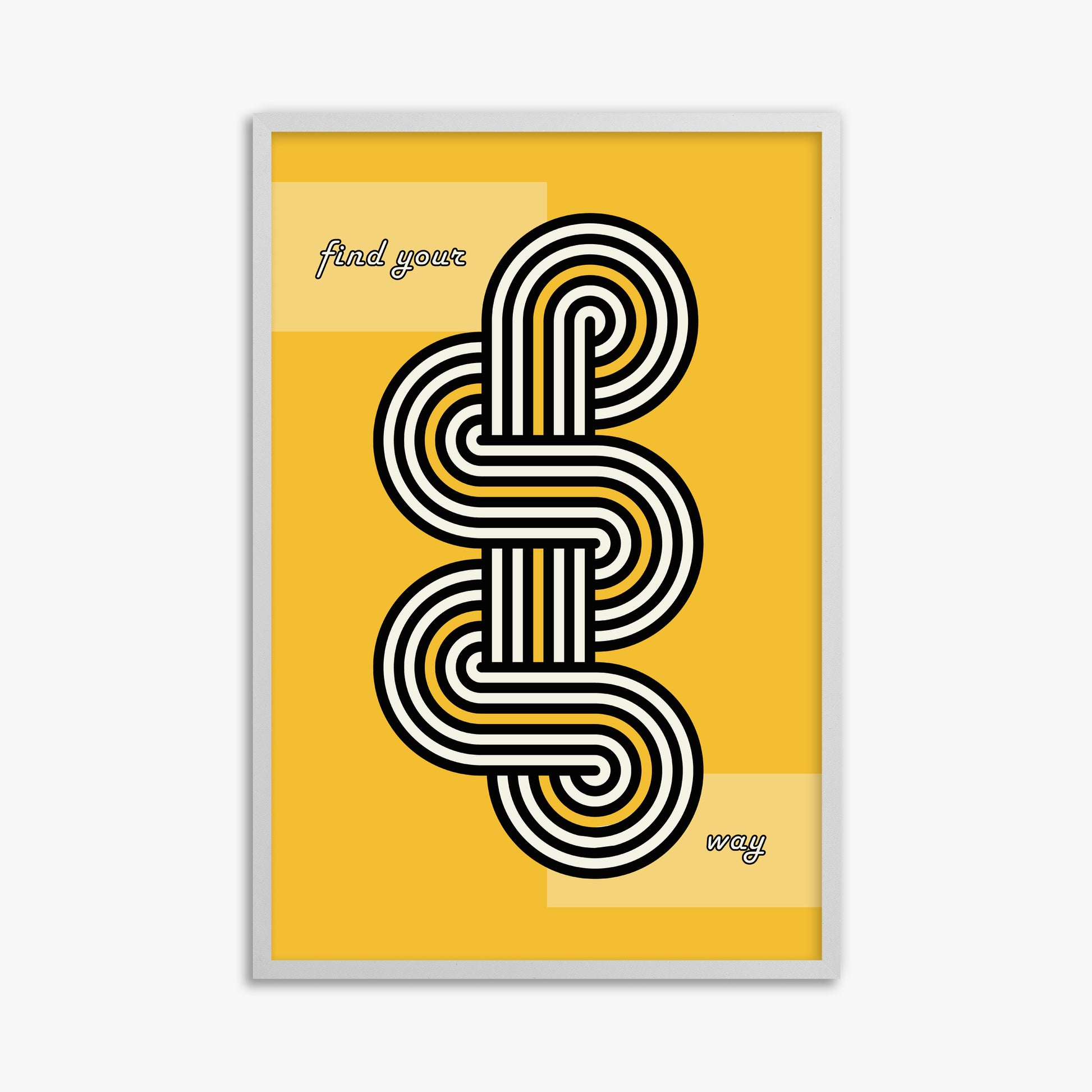 Yellow Labyrinth Journey, 61x91cm Framed Poster With White Frame