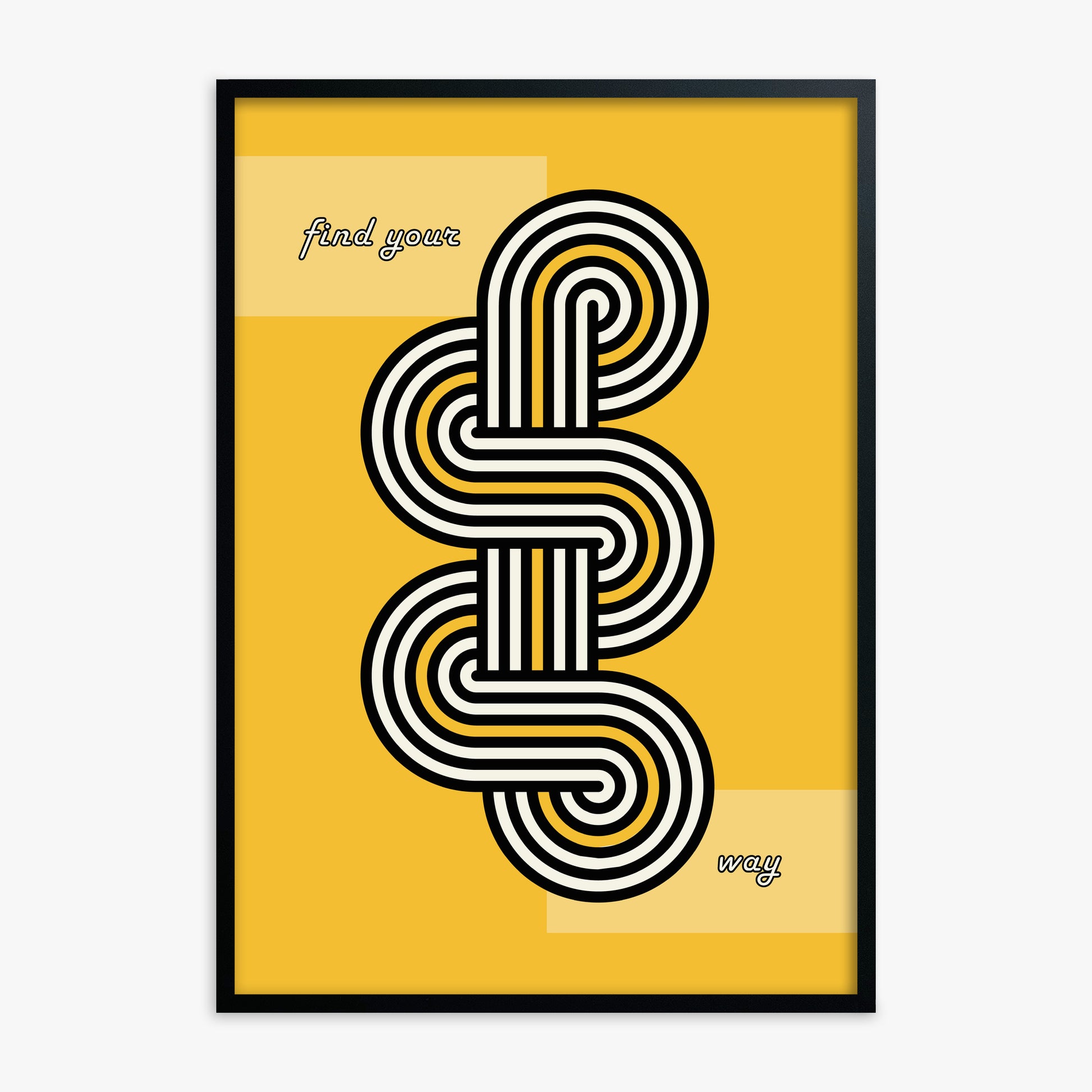 Yellow Labyrinth Journey, Black Framed Poster With Black Frame