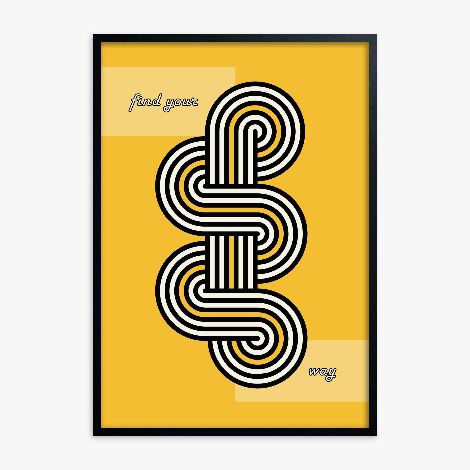 Yellow Labyrinth Journey, Black Framed Poster With Black Frame