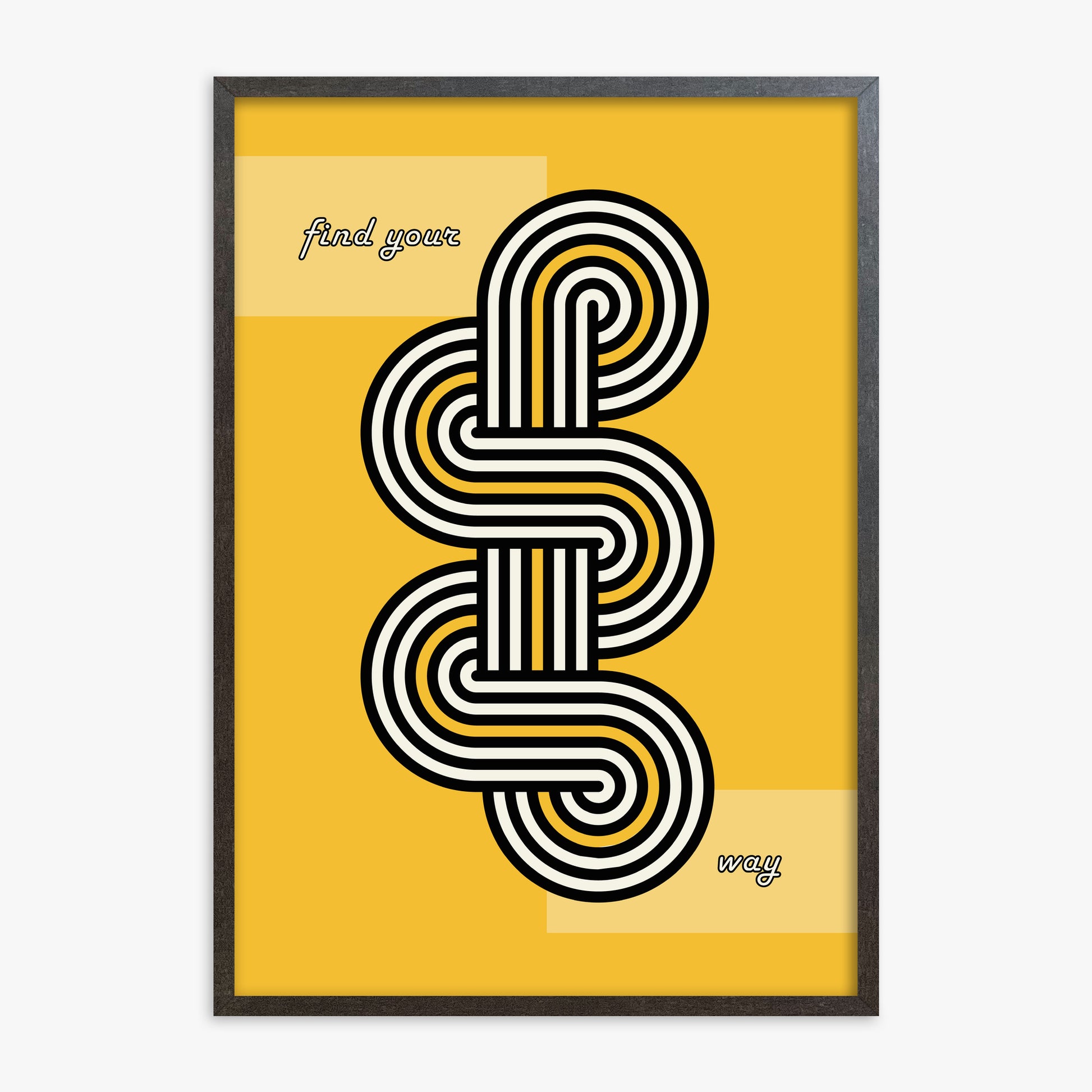 Yellow Labyrinth Journey, 70x100cm Framed Poster With Espresso Frame