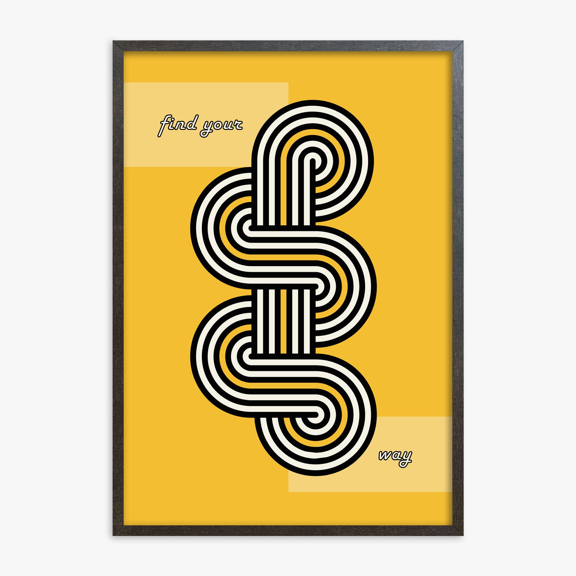 Yellow Labyrinth Journey, 70x100cm Framed Poster With Espresso Frame